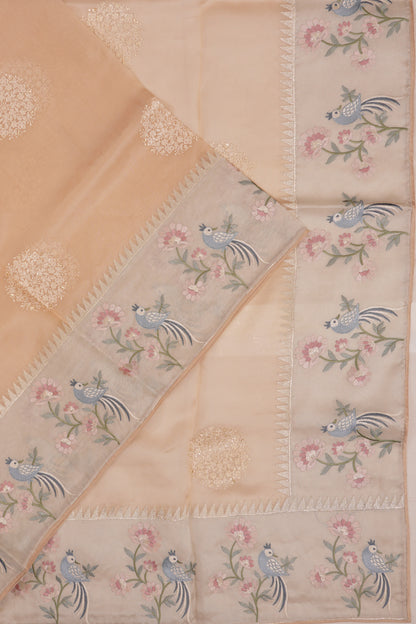Organza Embroidery Butta Cream Saree