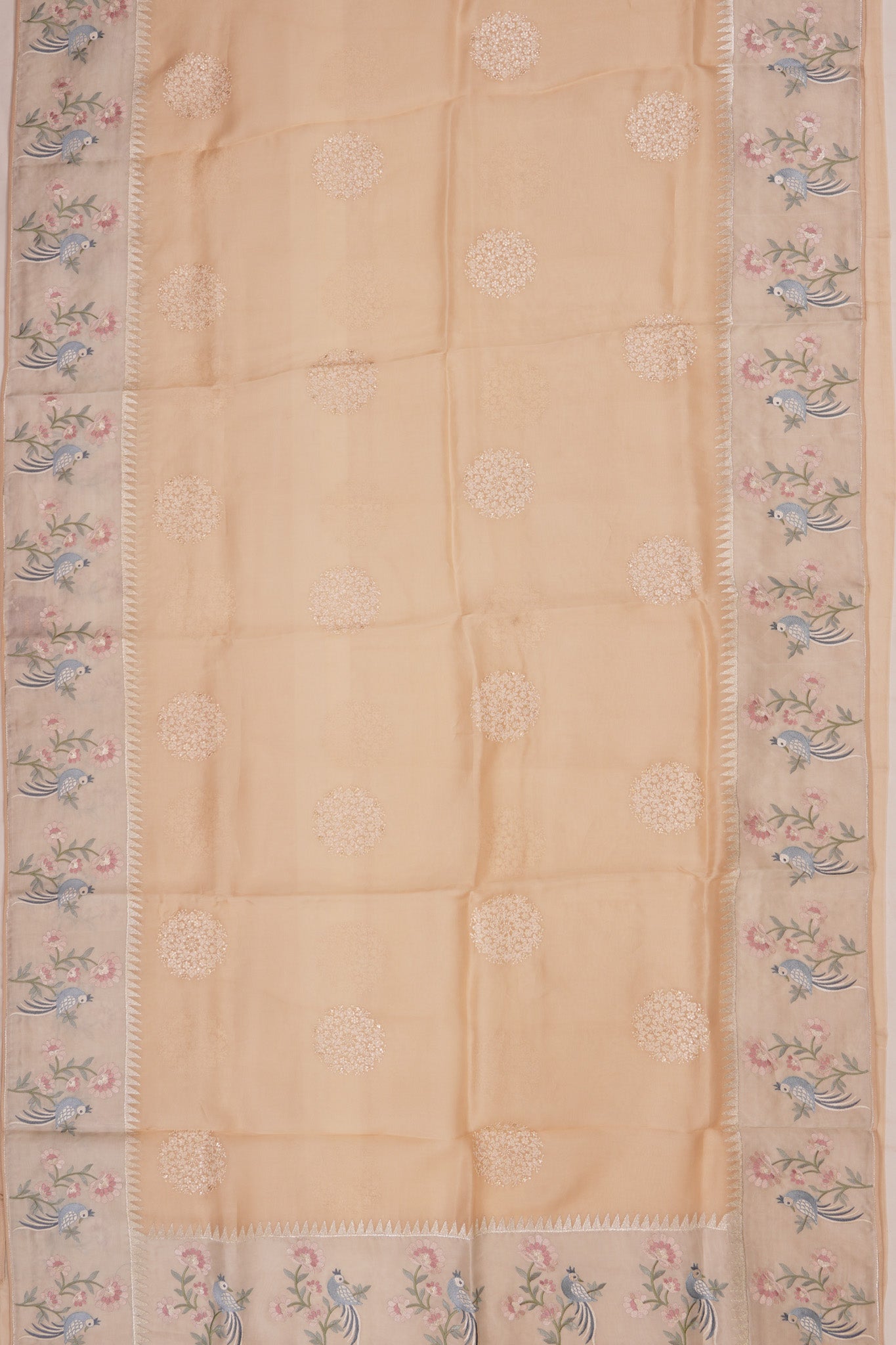 Organza Embroidery Butta Cream Saree