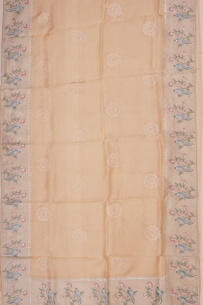 Organza Embroidery Butta Cream Saree