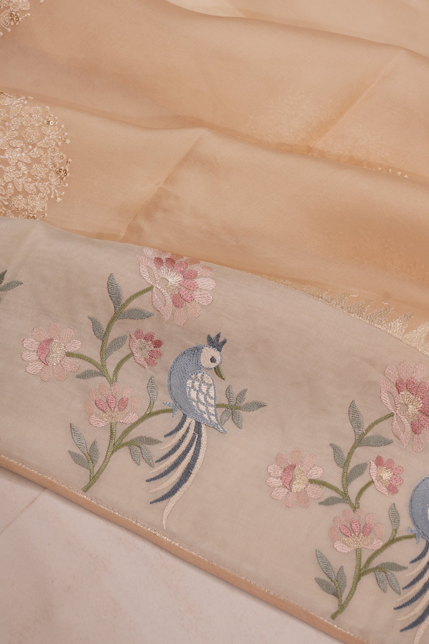 Organza Embroidery Butta Cream Saree
