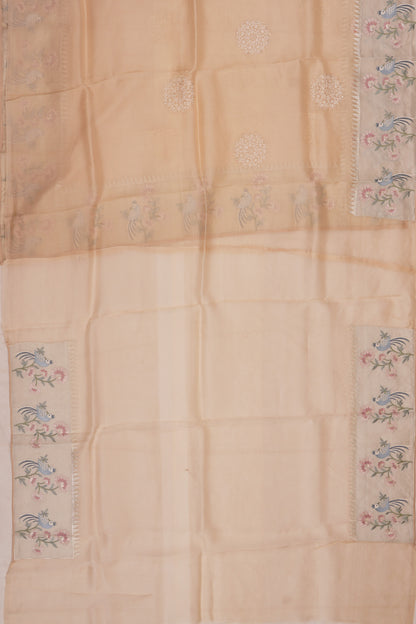 Organza Embroidery Butta Cream Saree
