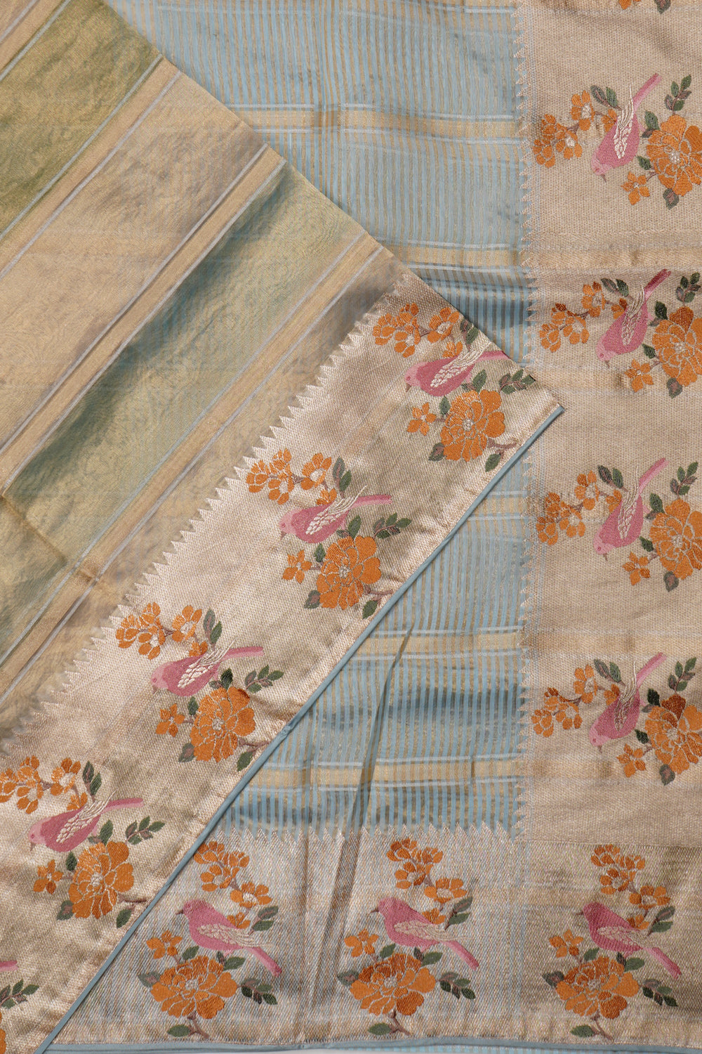 Organza Tissue Horizontal Lines Multicolour Saree With Embroidery Border