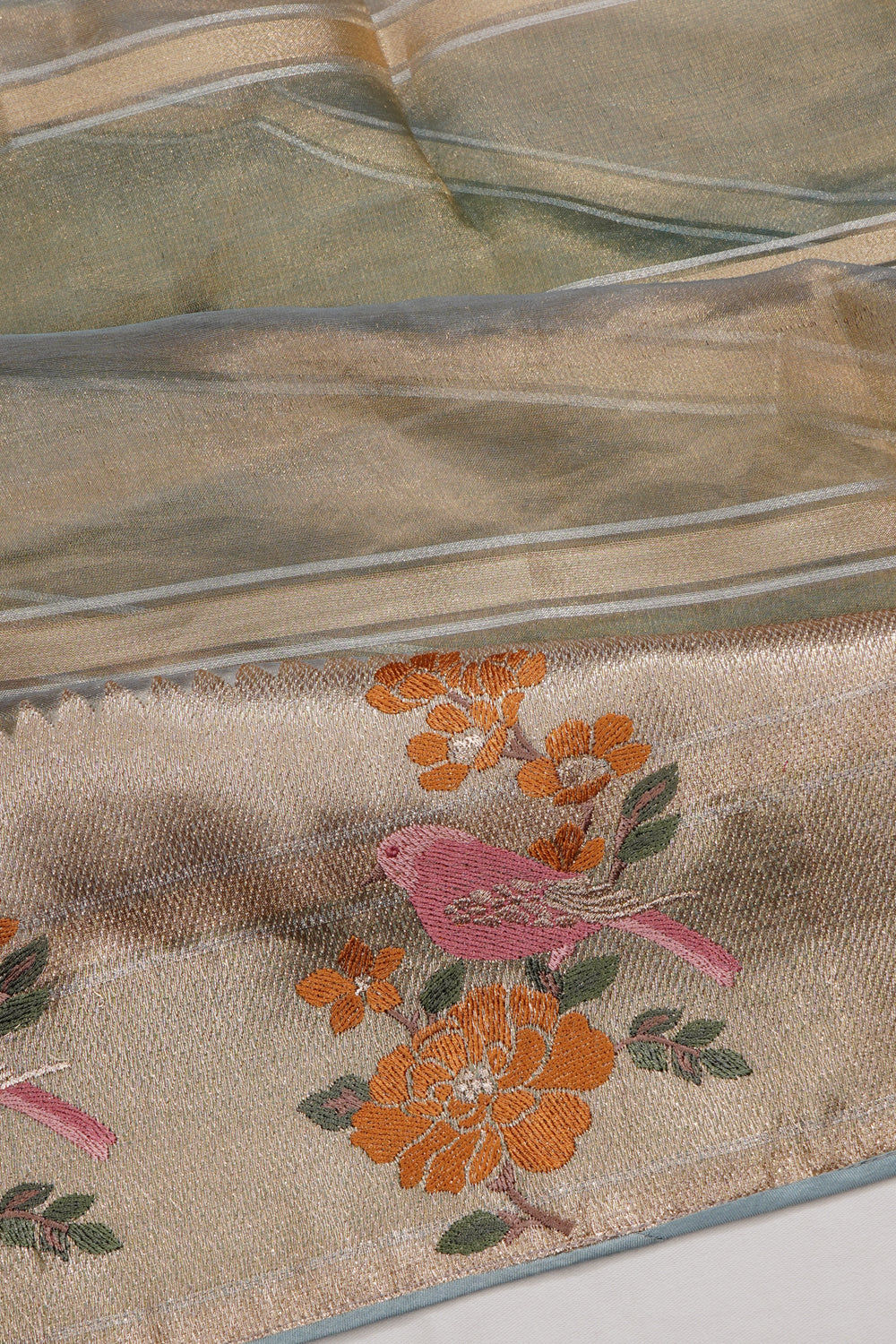 Organza Tissue Horizontal Lines Multicolour Saree With Embroidery Border