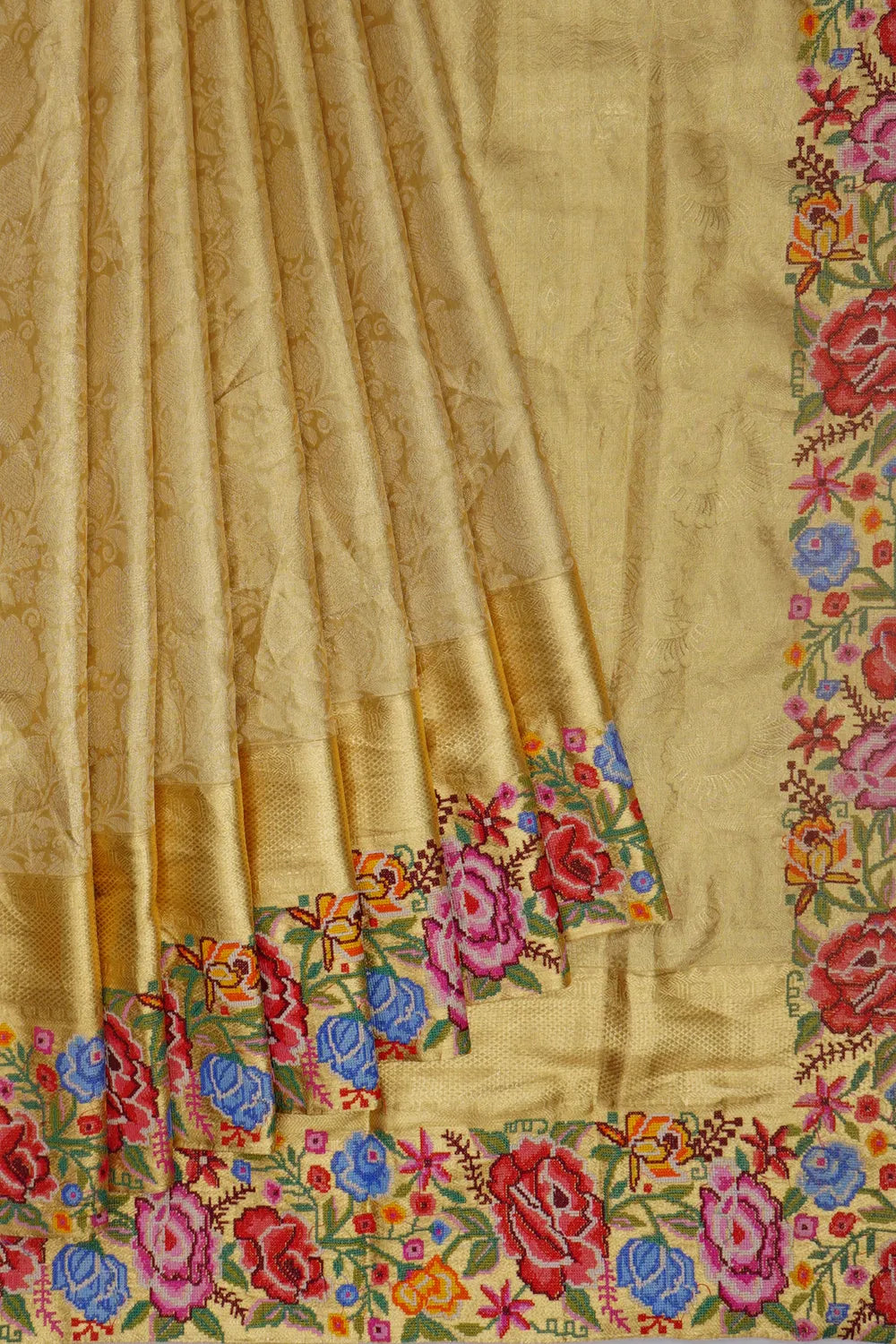 Kanchipuram Silk Tissue Brocade Gold Saree