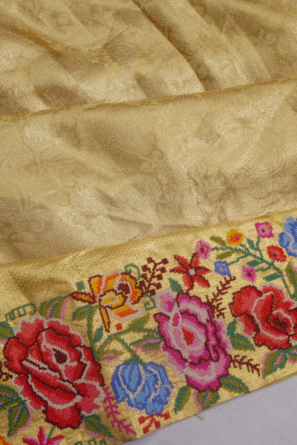 Kanchipuram Silk Tissue Brocade Gold Saree