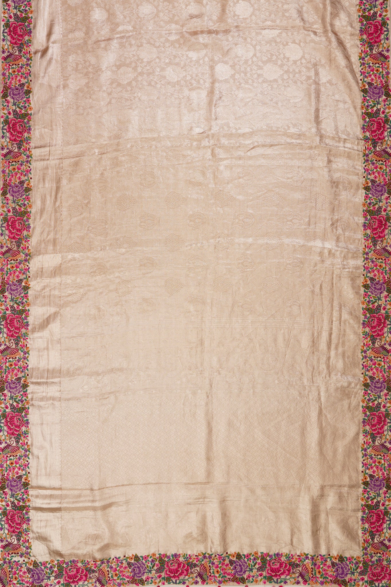 Kanchipuram Silk Tissue Jaal Gold Saree With Embroidery Border