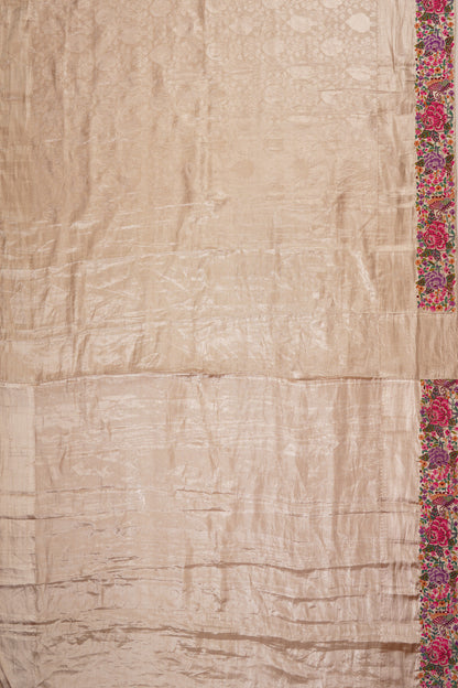 Kanchipuram Silk Tissue Jaal Gold Saree With Embroidery Border