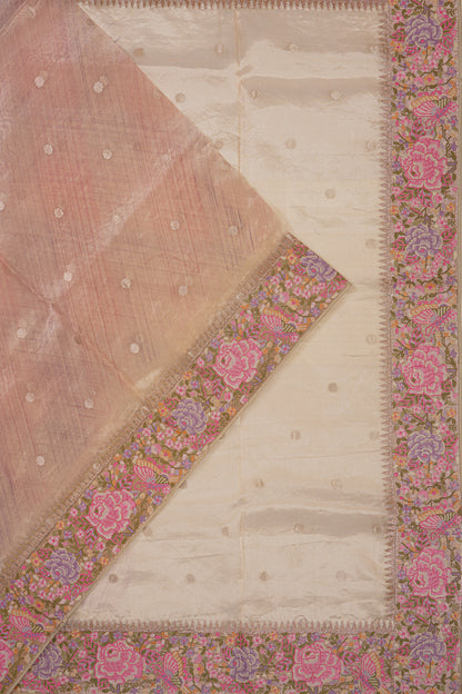 Organza Tissue Butta Pink Saree With Embroidery Border