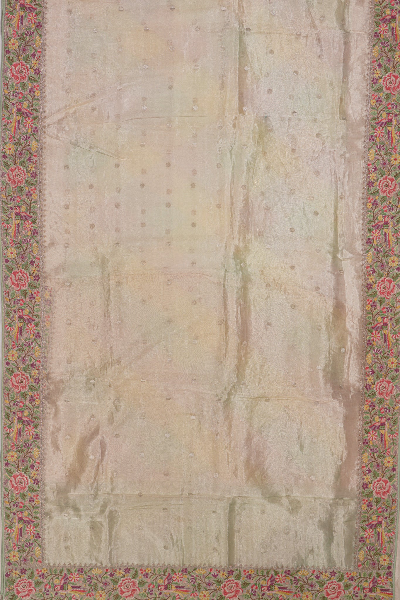 Organza Tissue Butta Cream Saree With Attached Embroidery Border