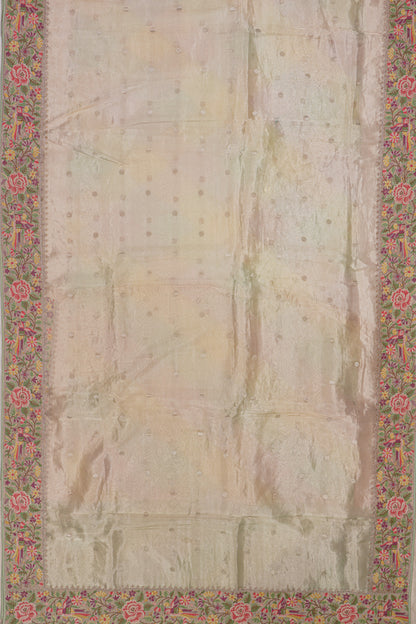 Organza Tissue Butta Cream Saree With Attached Embroidery Border