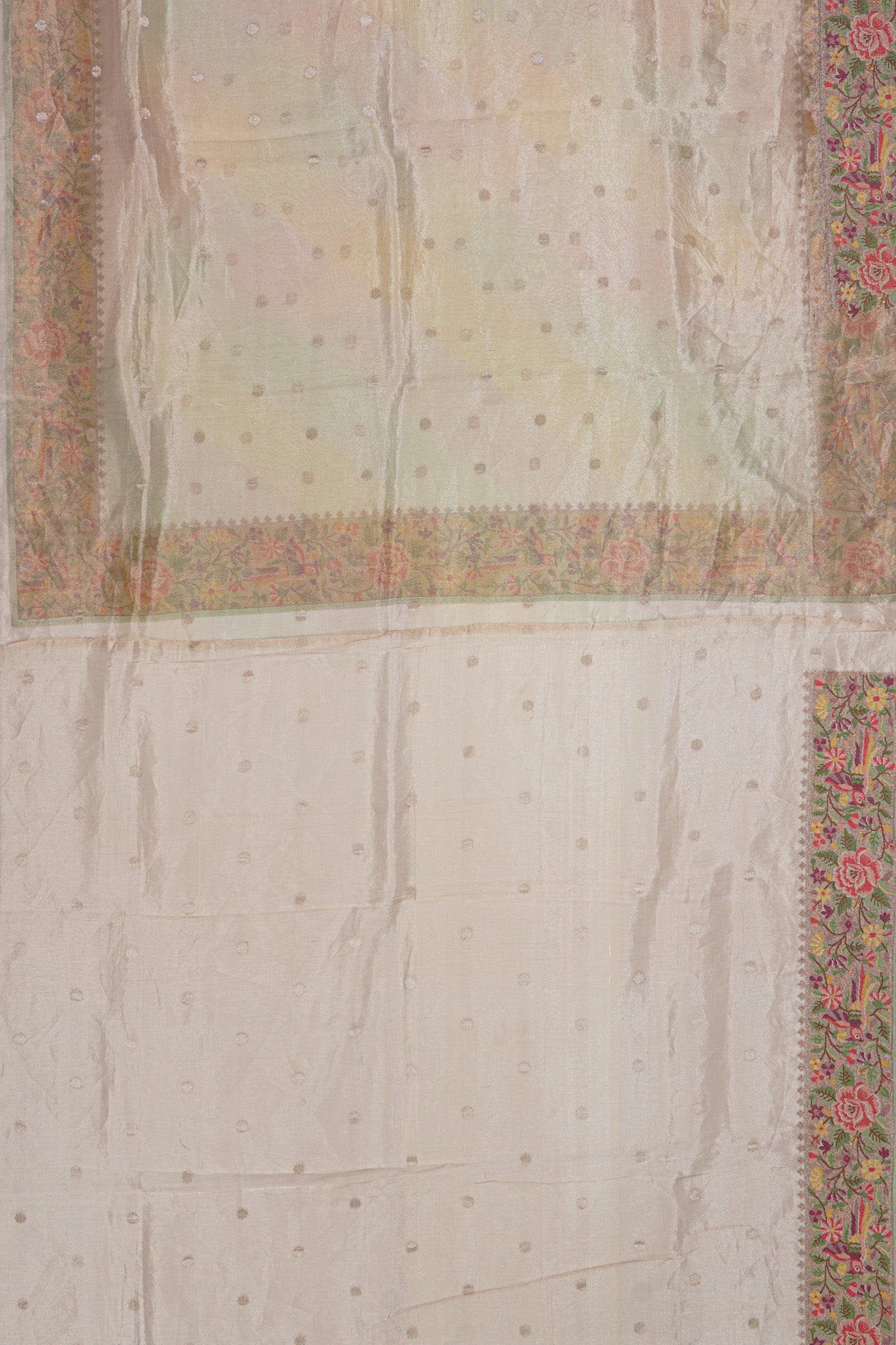 Organza Tissue Butta Cream Saree With Attached Embroidery Border