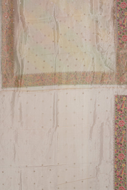 Organza Tissue Butta Cream Saree With Attached Embroidery Border