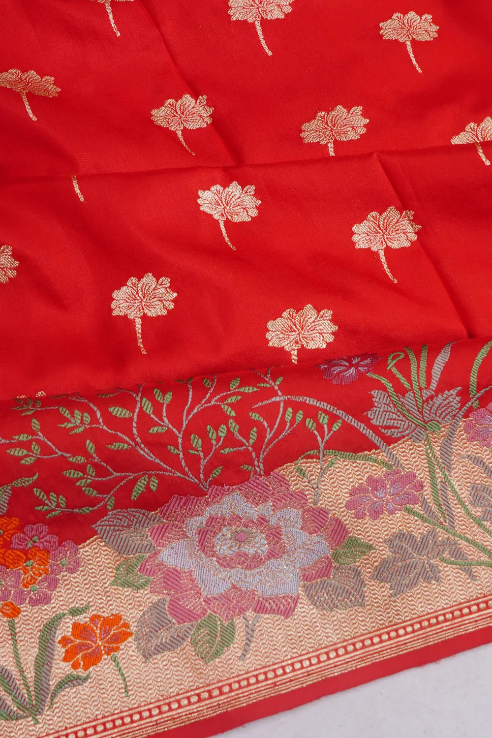 Banarasi Silk Kadwa And Meenakari Butta Red Saree