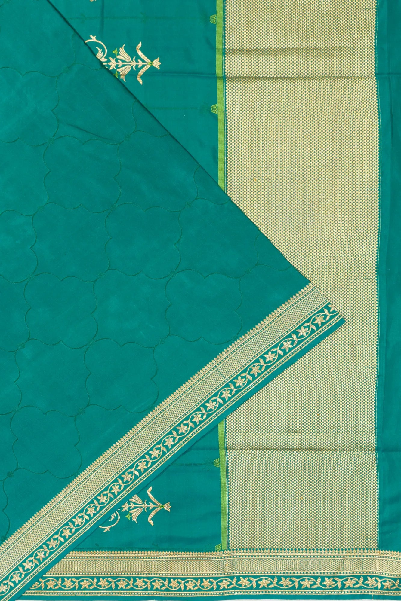 Banarasi Silk Tanchai And Butta Teal Green Saree