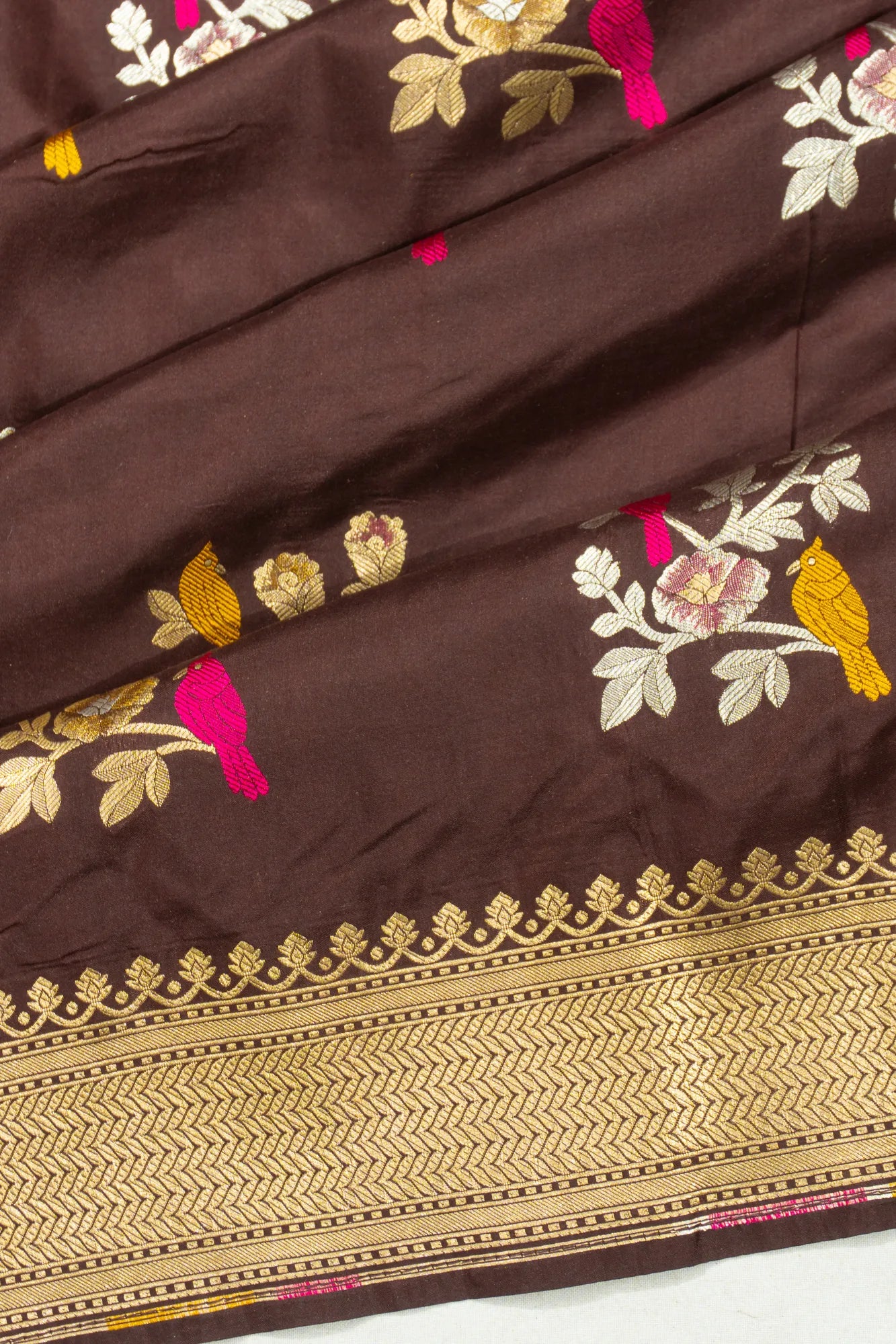 Banarasi Silk Kadwa Butta Brown Saree