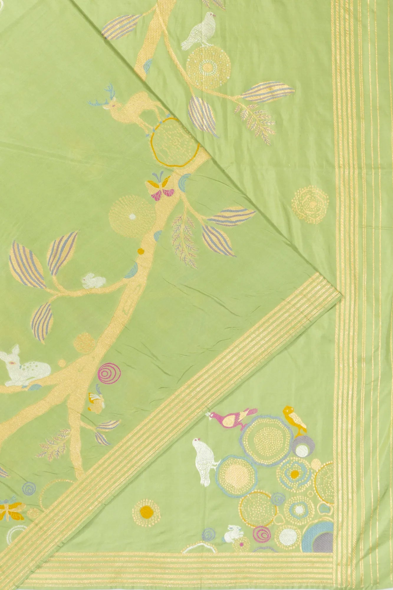 Banarasi Silk Jaal Pista Green Saree