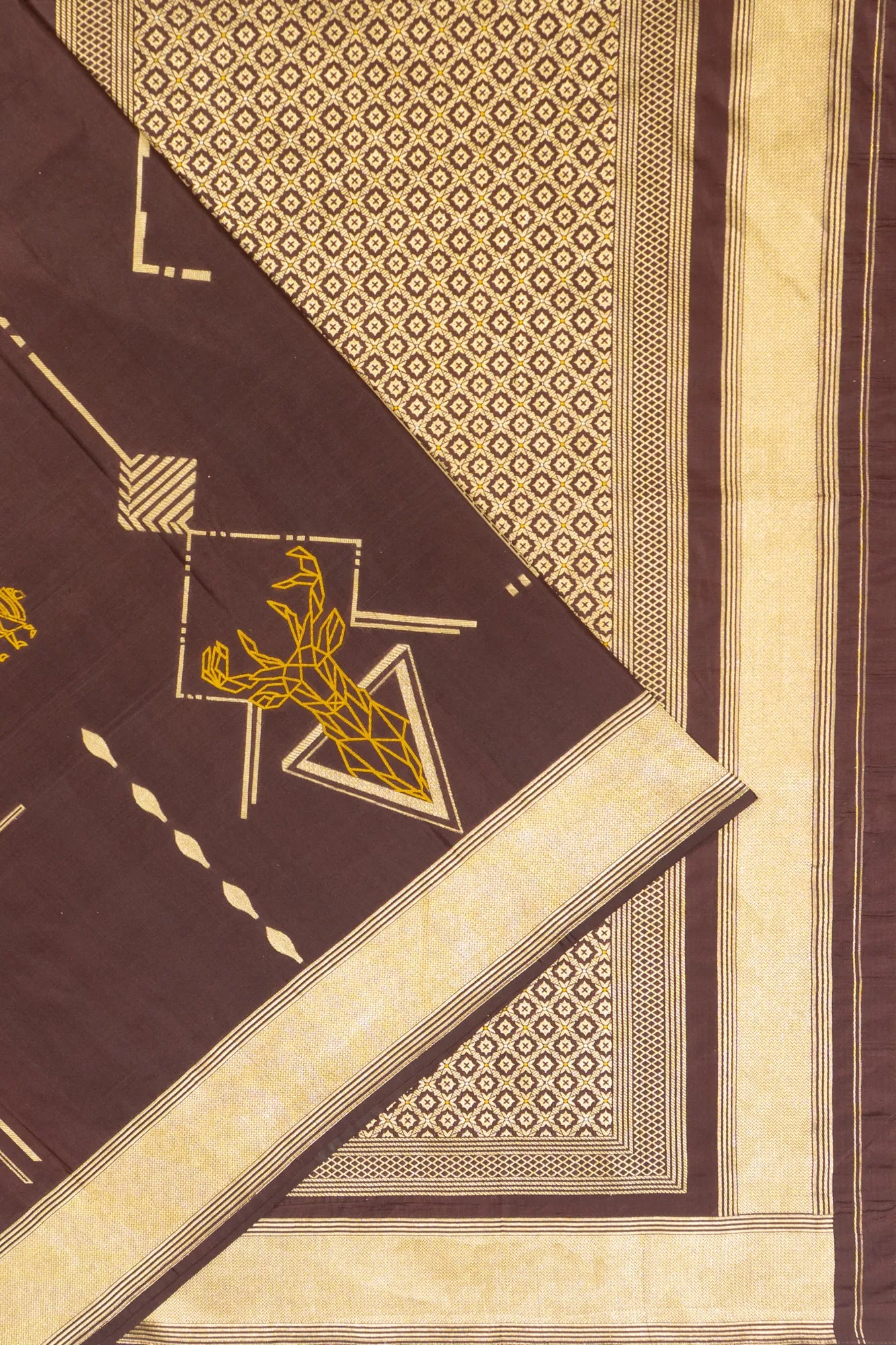 Banarasi Silk Brocade Brown Saree