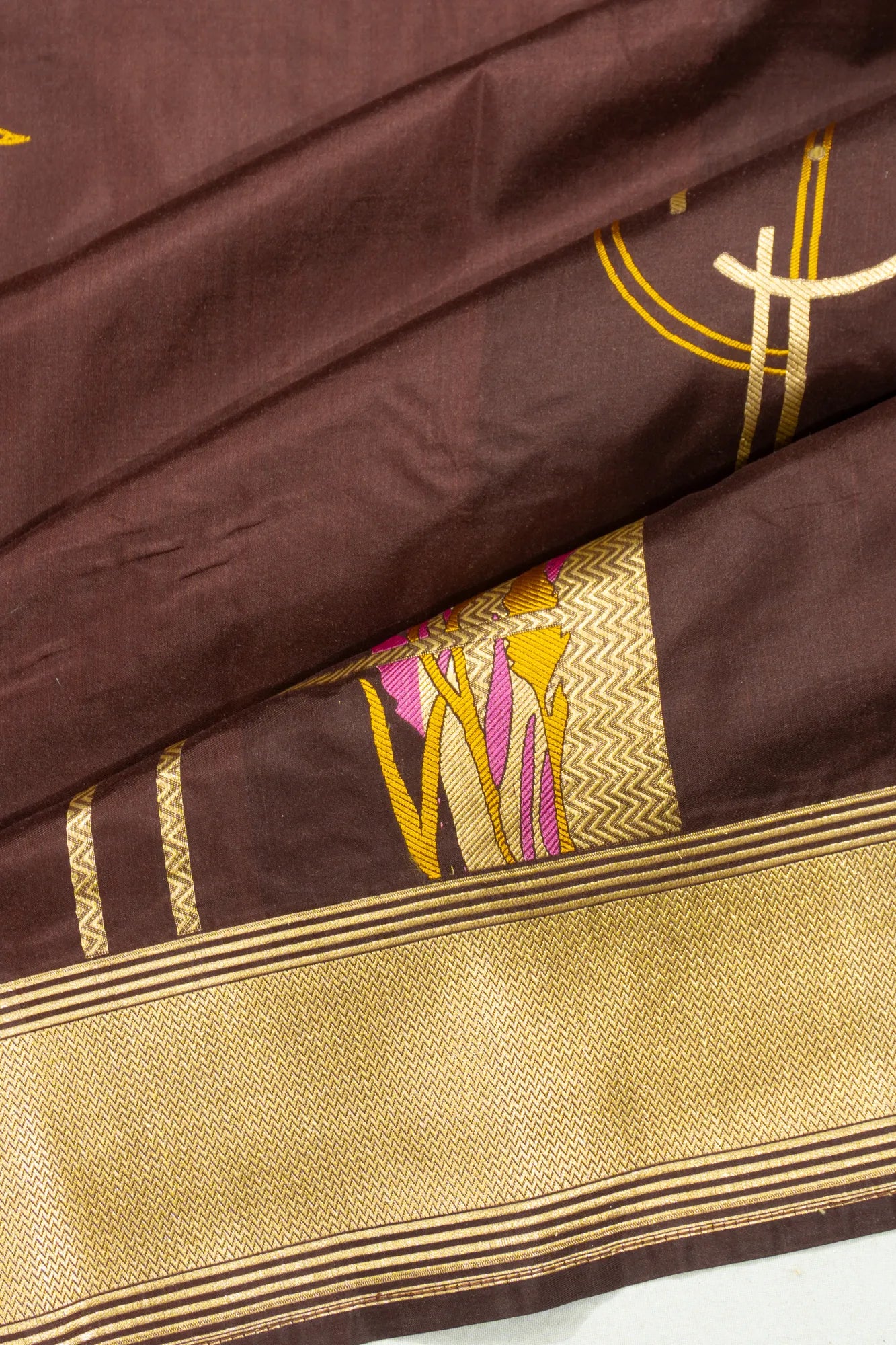 Banarasi Silk Brocade Brown Saree