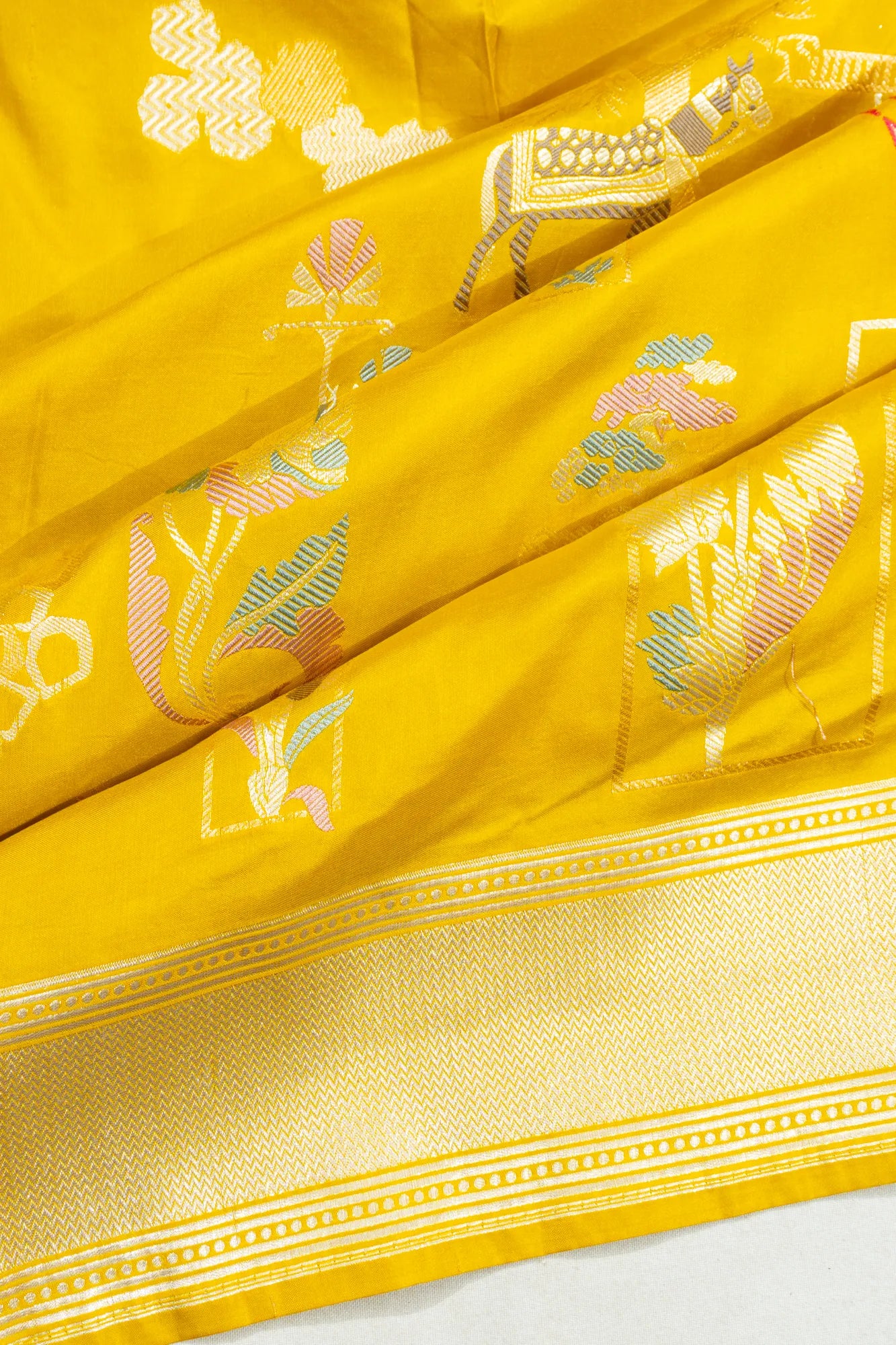 Banarasi Silk Brocade Yellow Saree