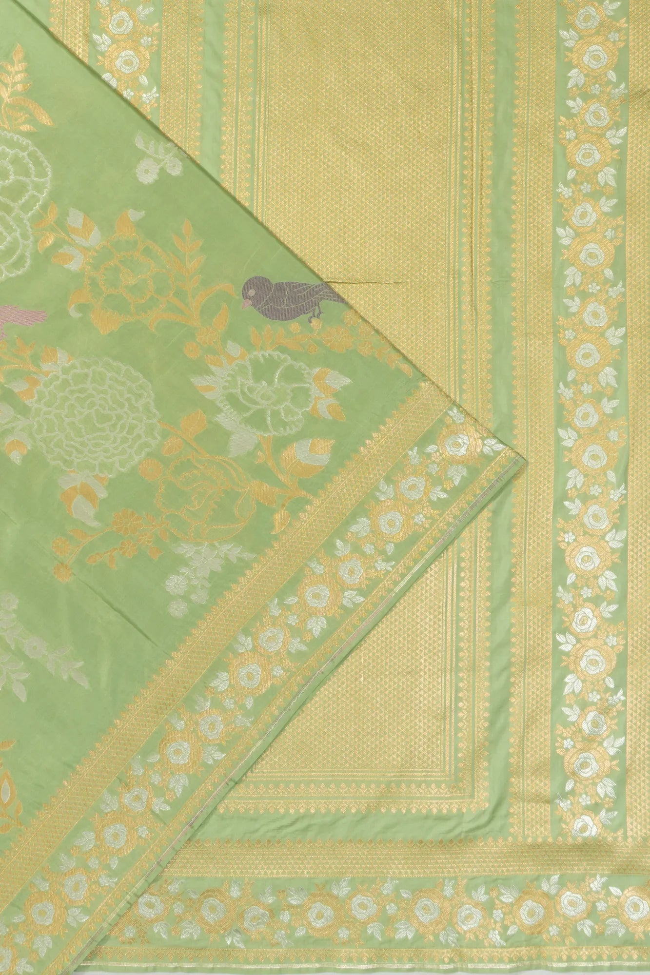 Banarasi Silk Jaal Pista Green Saree