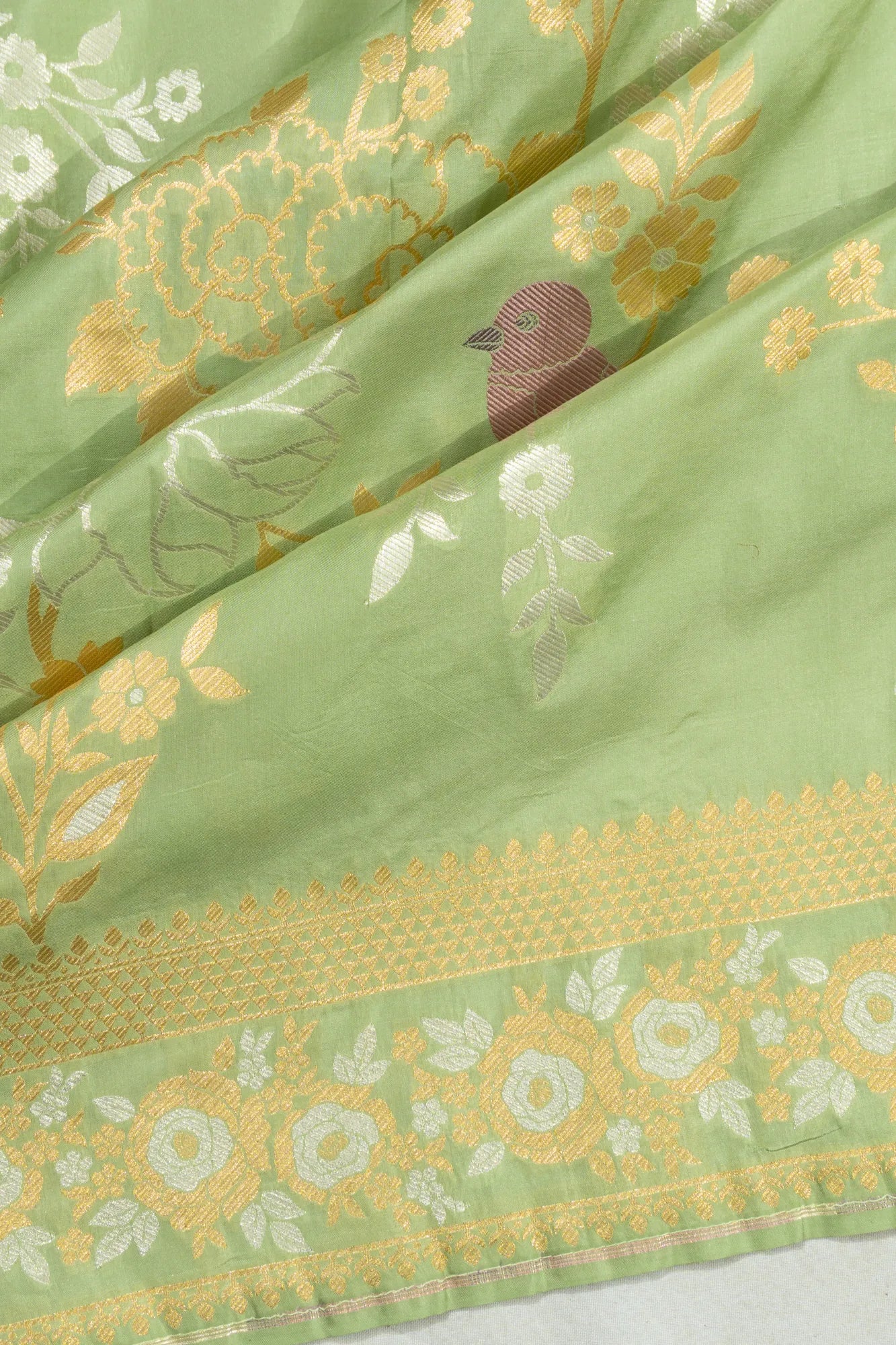 Banarasi Silk Jaal Pista Green Saree