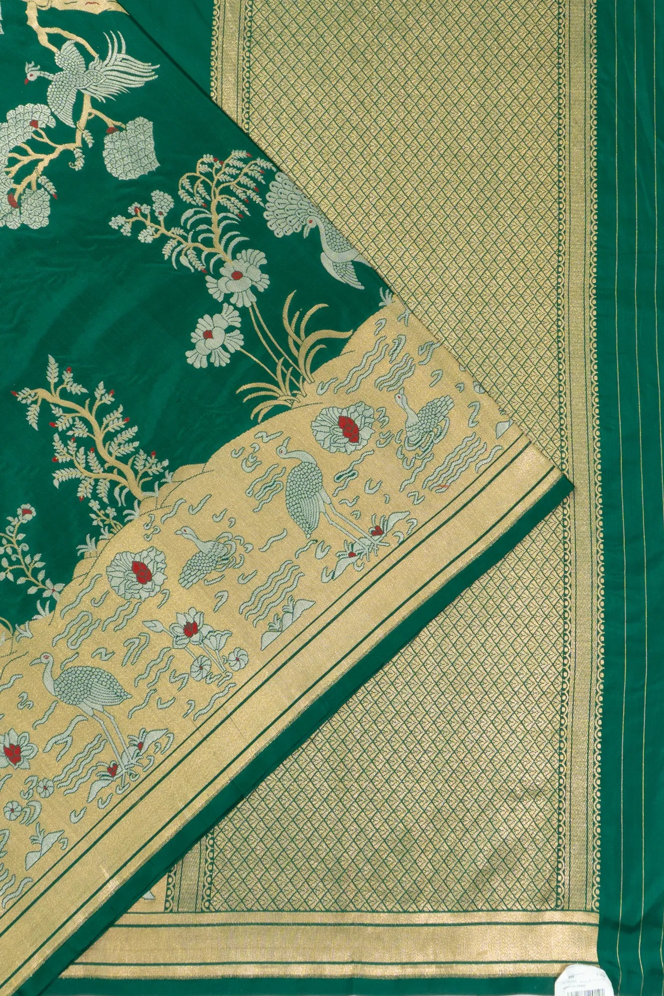 Banarasi Silk Jaal Dark Green Saree