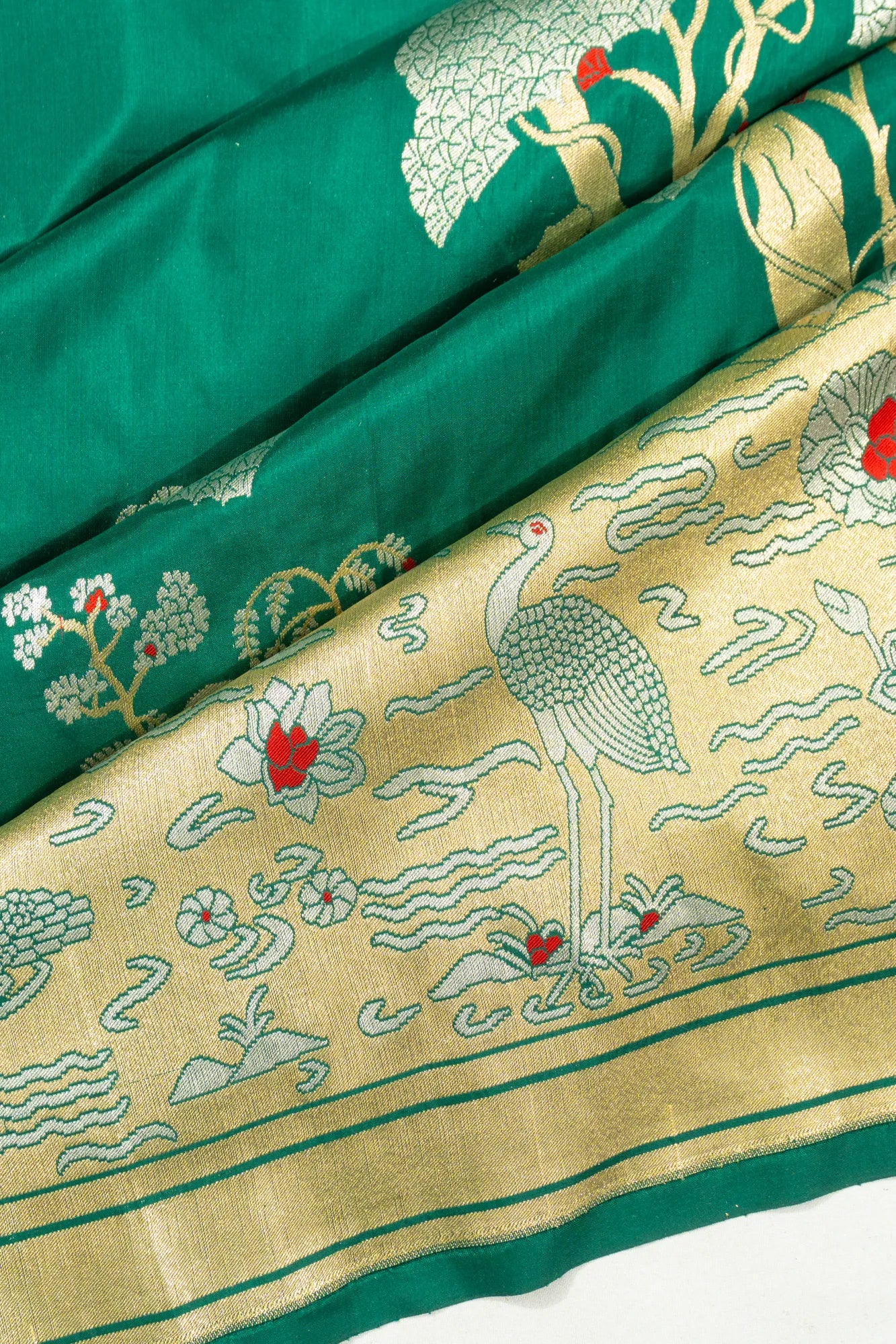 Banarasi Silk Jaal Dark Green Saree