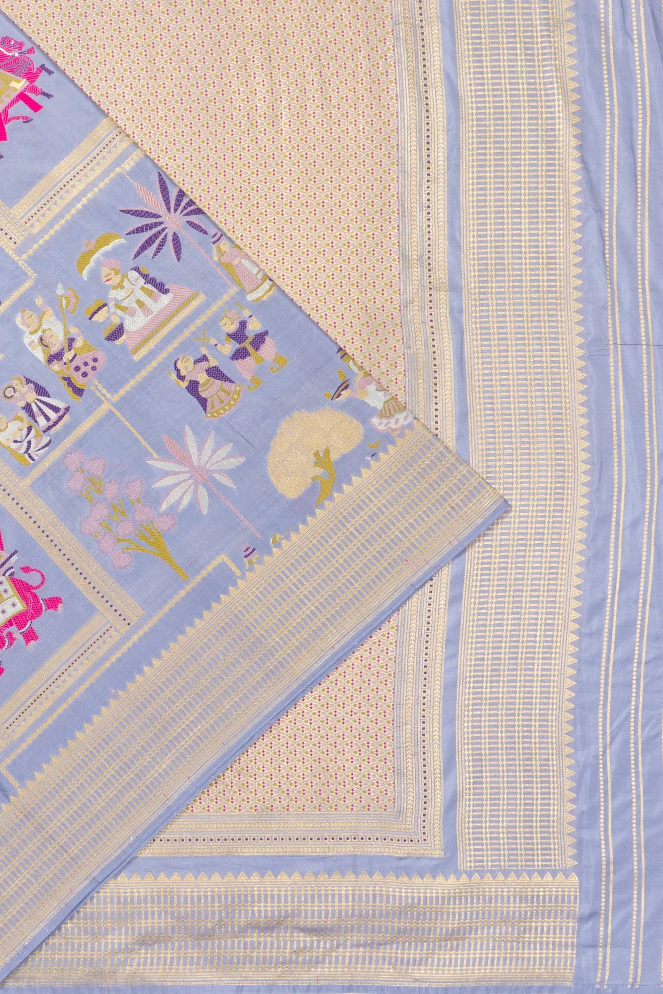 Banarasi Silk Brocade Powder Blue Saree