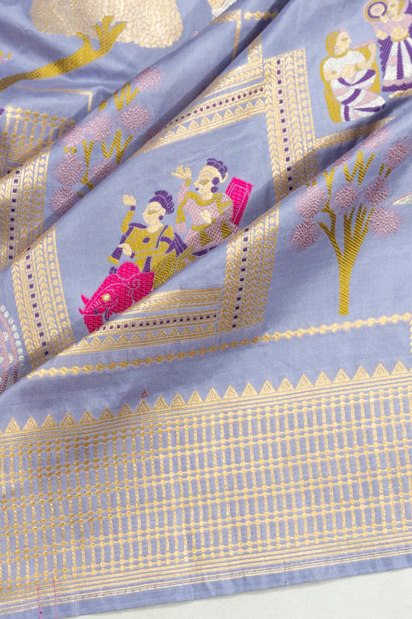 Banarasi Silk Brocade Powder Blue Saree