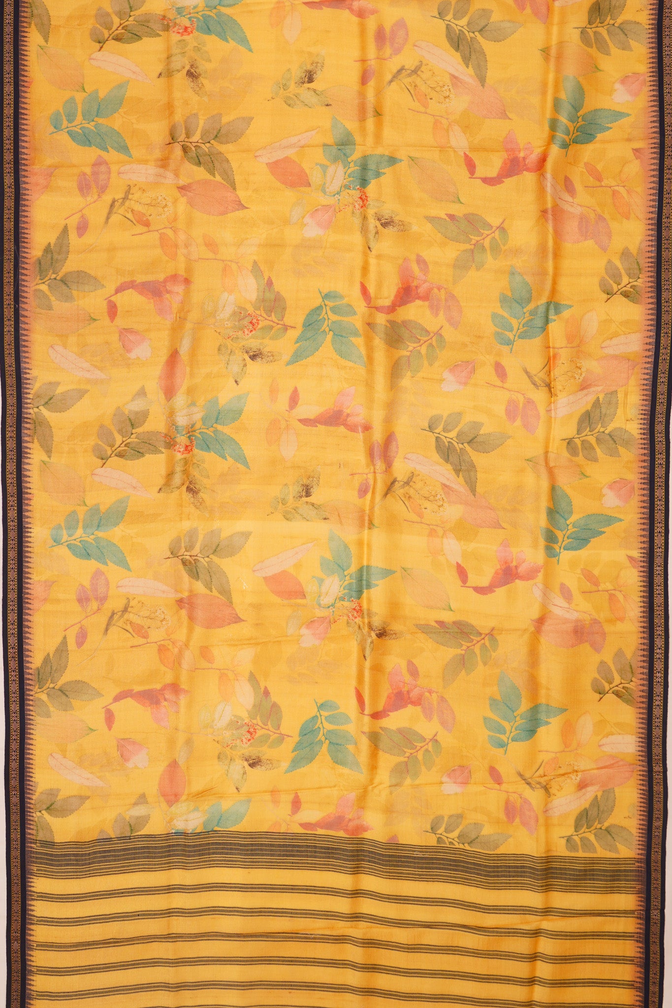 Tussar Floral Printed Yellow Saree