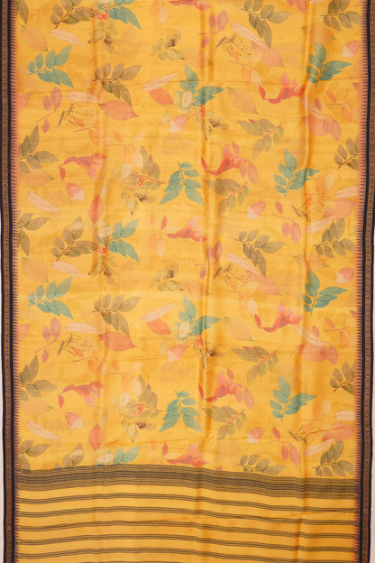 Tussar Floral Printed Yellow Saree