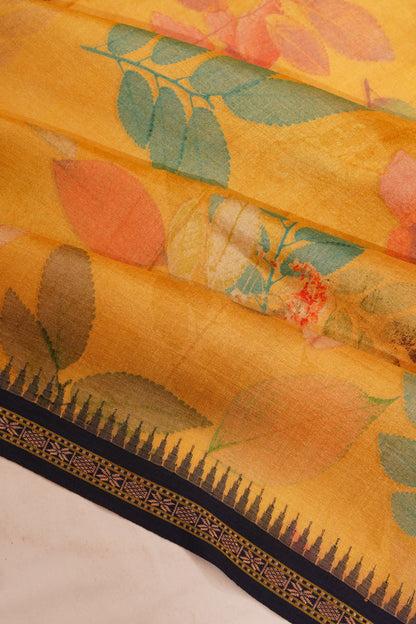 Tussar Floral Printed Yellow Saree