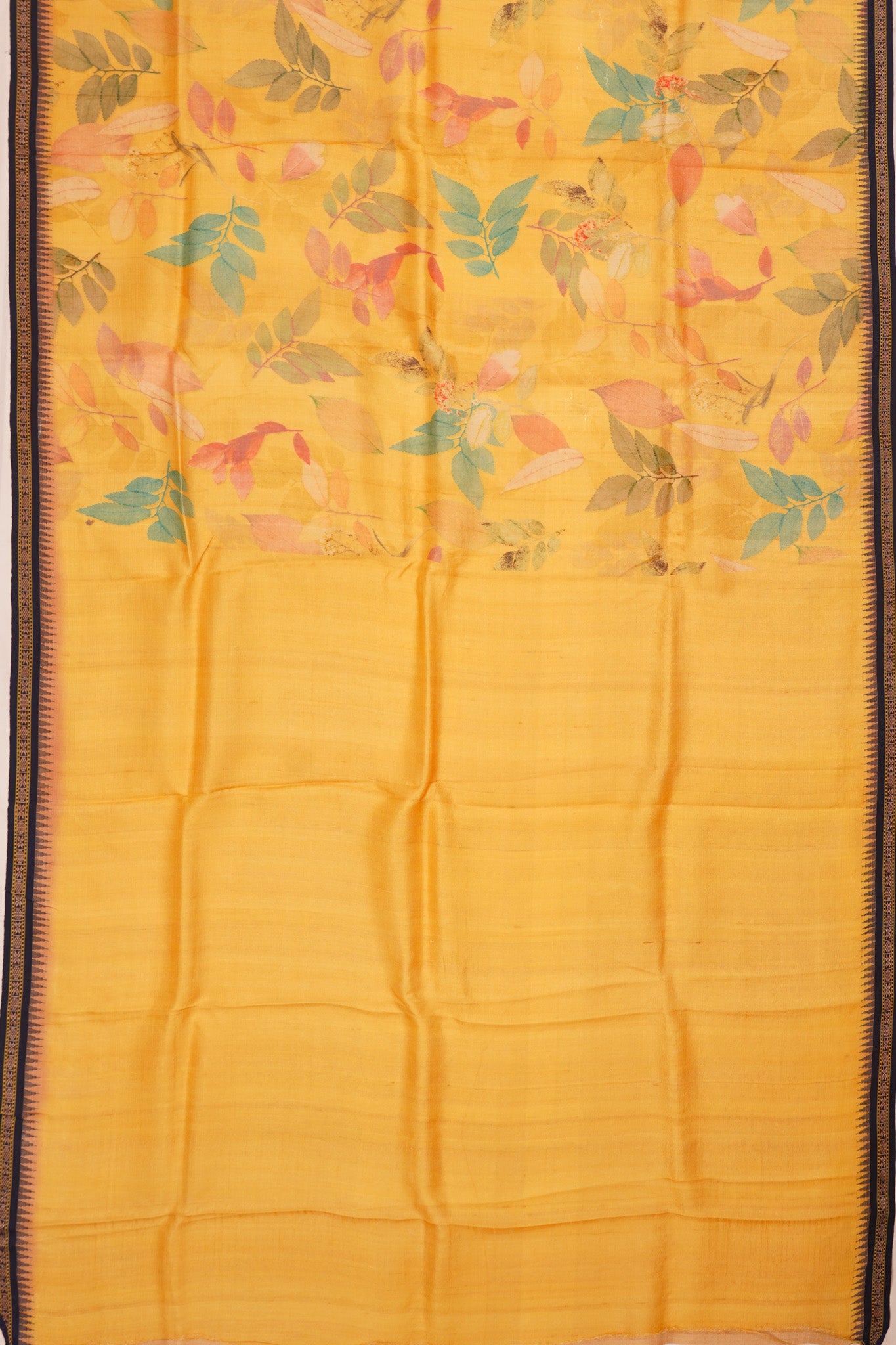 Tussar Floral Printed Yellow Saree