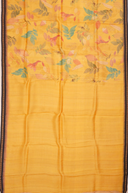 Tussar Floral Printed Yellow Saree