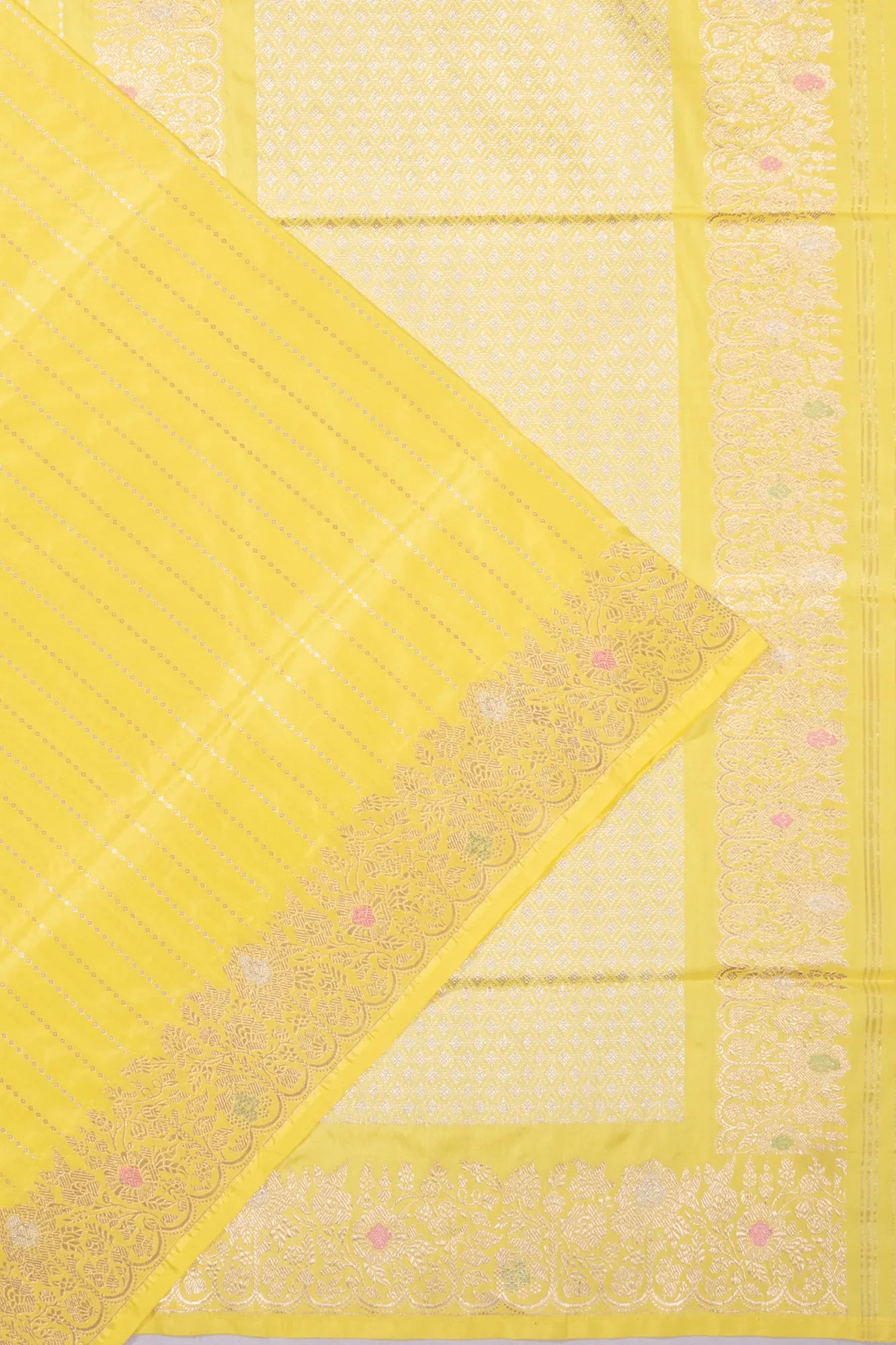 Banarasi Silk Vertical Lines Yellow Saree