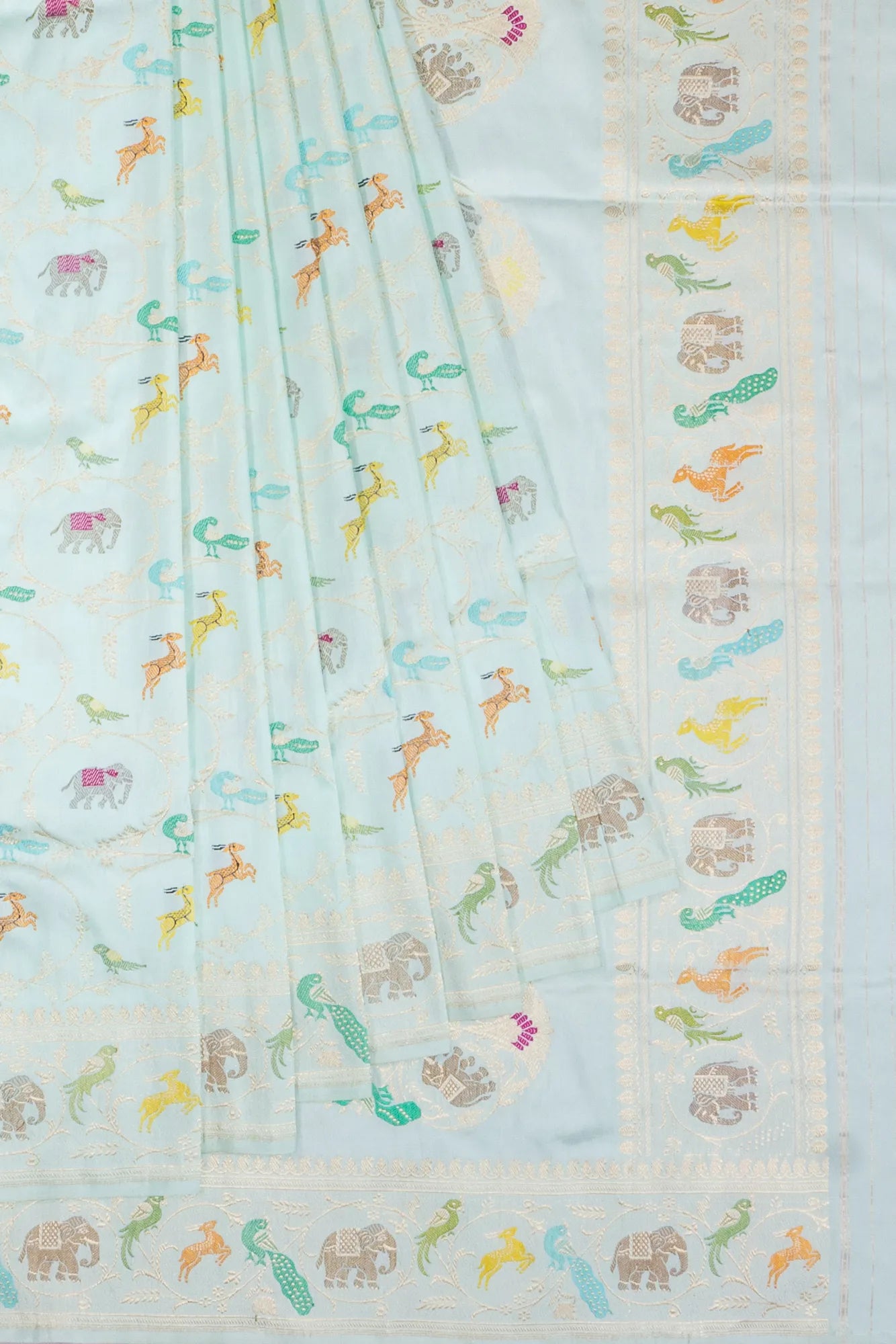 Banarasi Silk Shikargah Kadwa Jaal And Meenakari Pastel Blue Saree