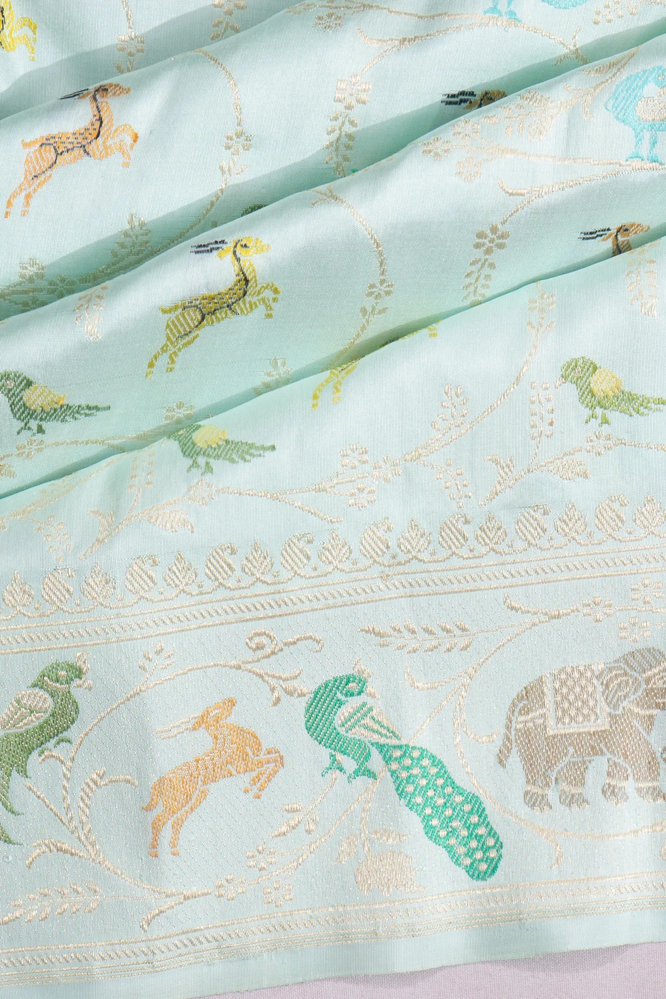 Banarasi Silk Shikargah Kadwa Jaal And Meenakari Pastel Blue Saree