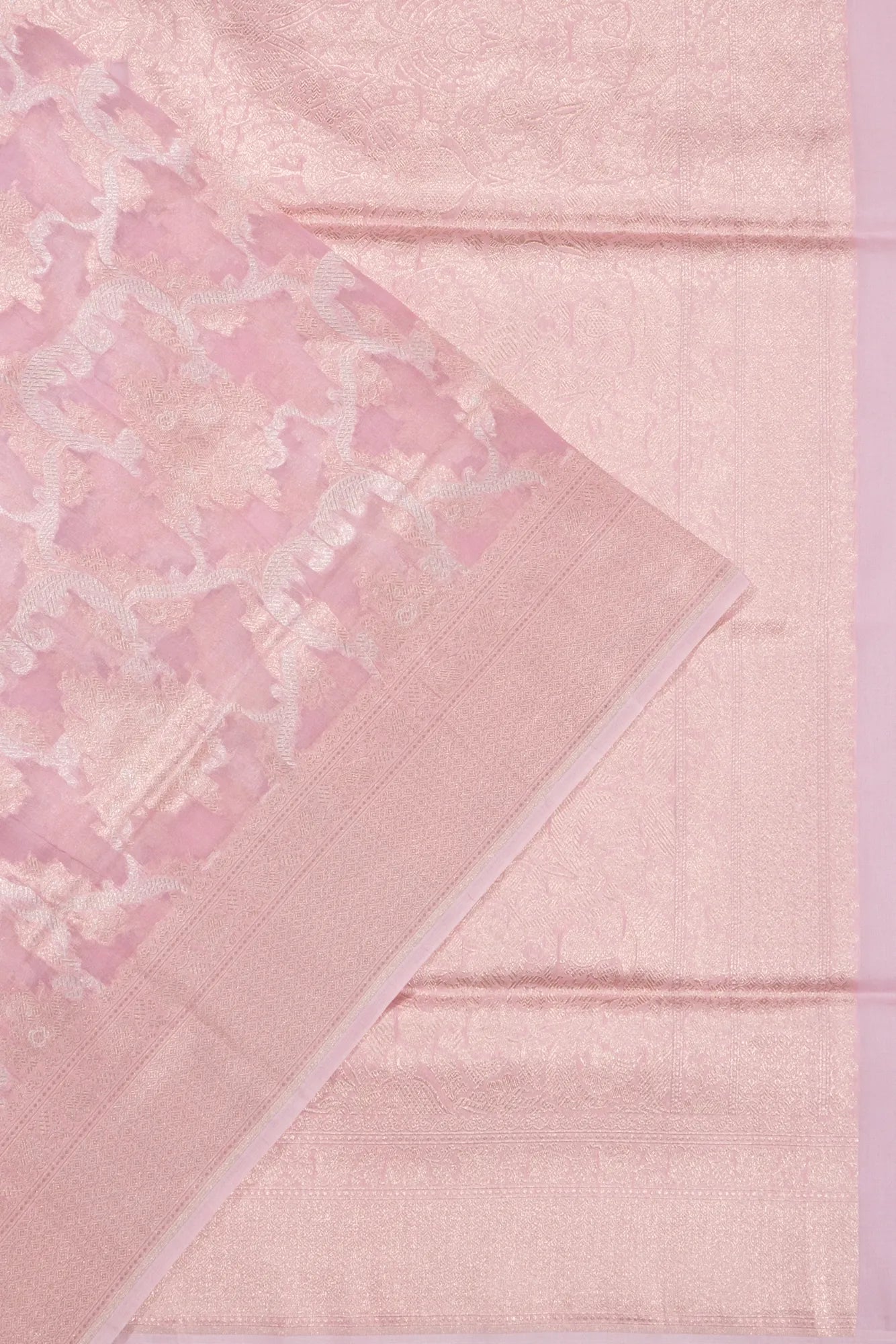 Banarasi Kora Organza Jaal Baby Pink Saree