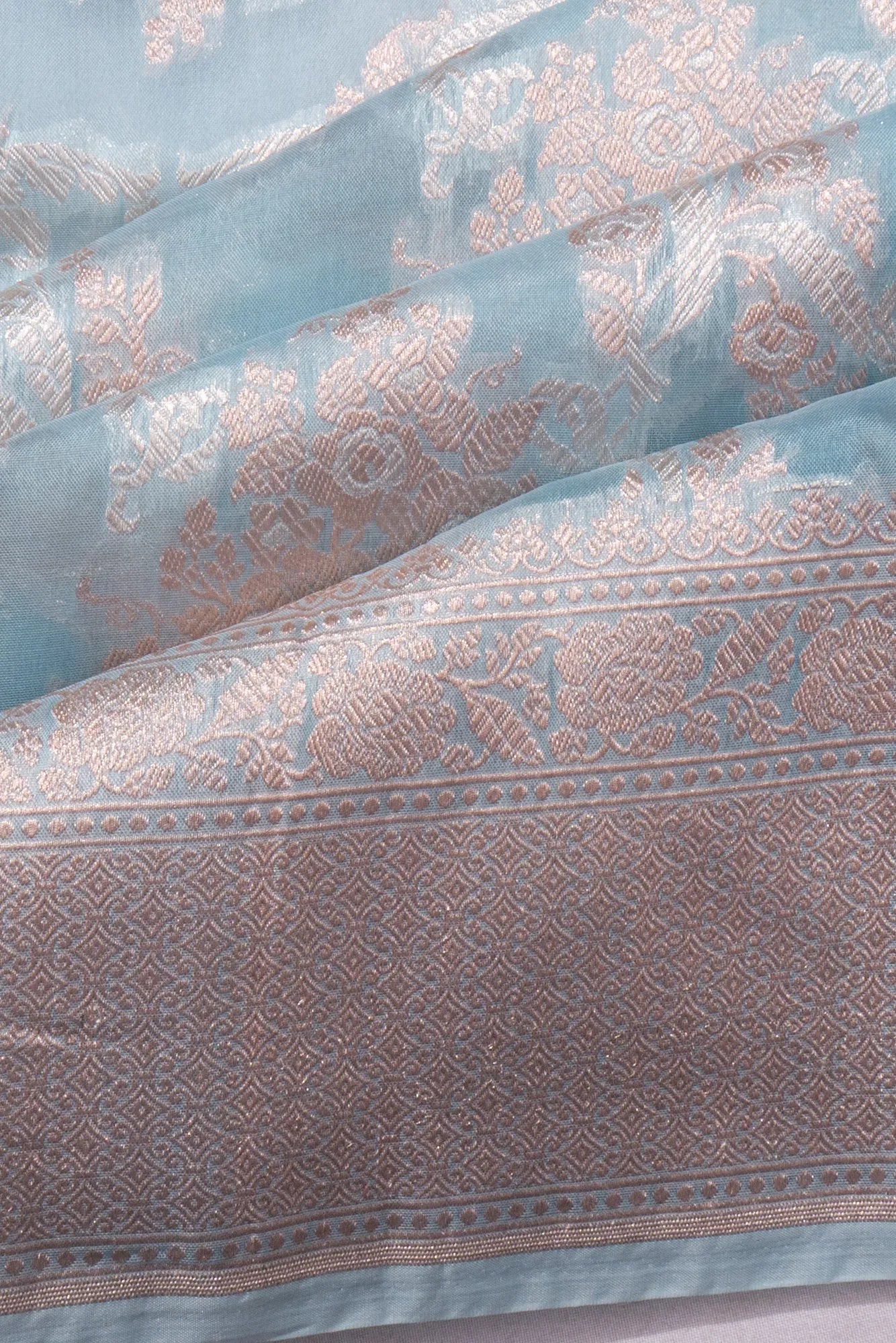 Banarasi Kora Organza Jaal Sky Blue Saree
