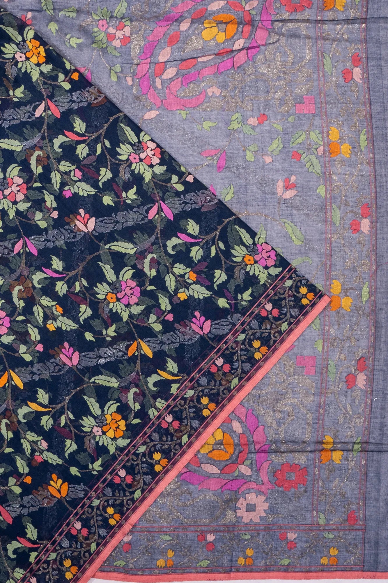 Banarasi Cotton All Over Jamdani Neelambari Blue Saree