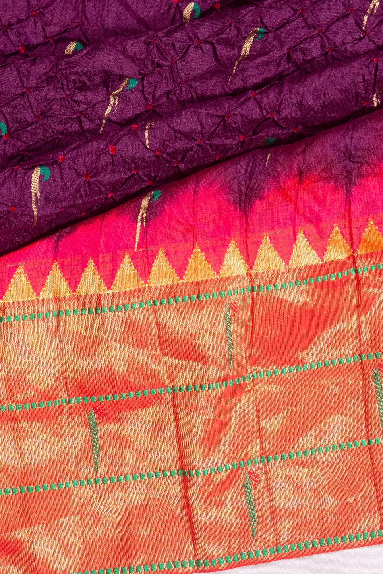 Muniya Silk X Bandhani And Butta Purple Saree With Paithani Inspired Triple Muniya Border