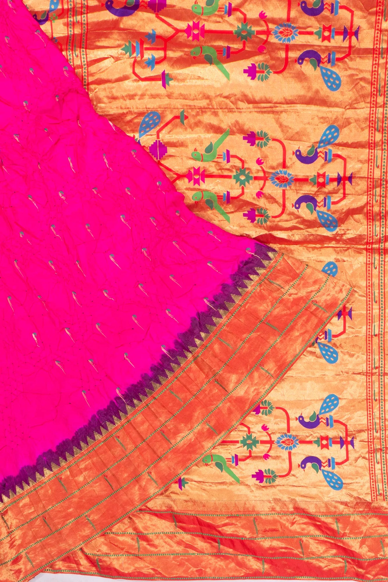 Muniya Silk X Bandhani And Butta Rani Pink Saree With Paithani Inspired Triple Muniya Border