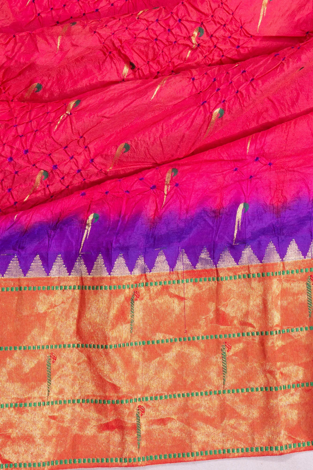 Muniya Silk X Bandhani And Butta Rani Pink Saree With Paithani Inspired Triple Muniya Border
