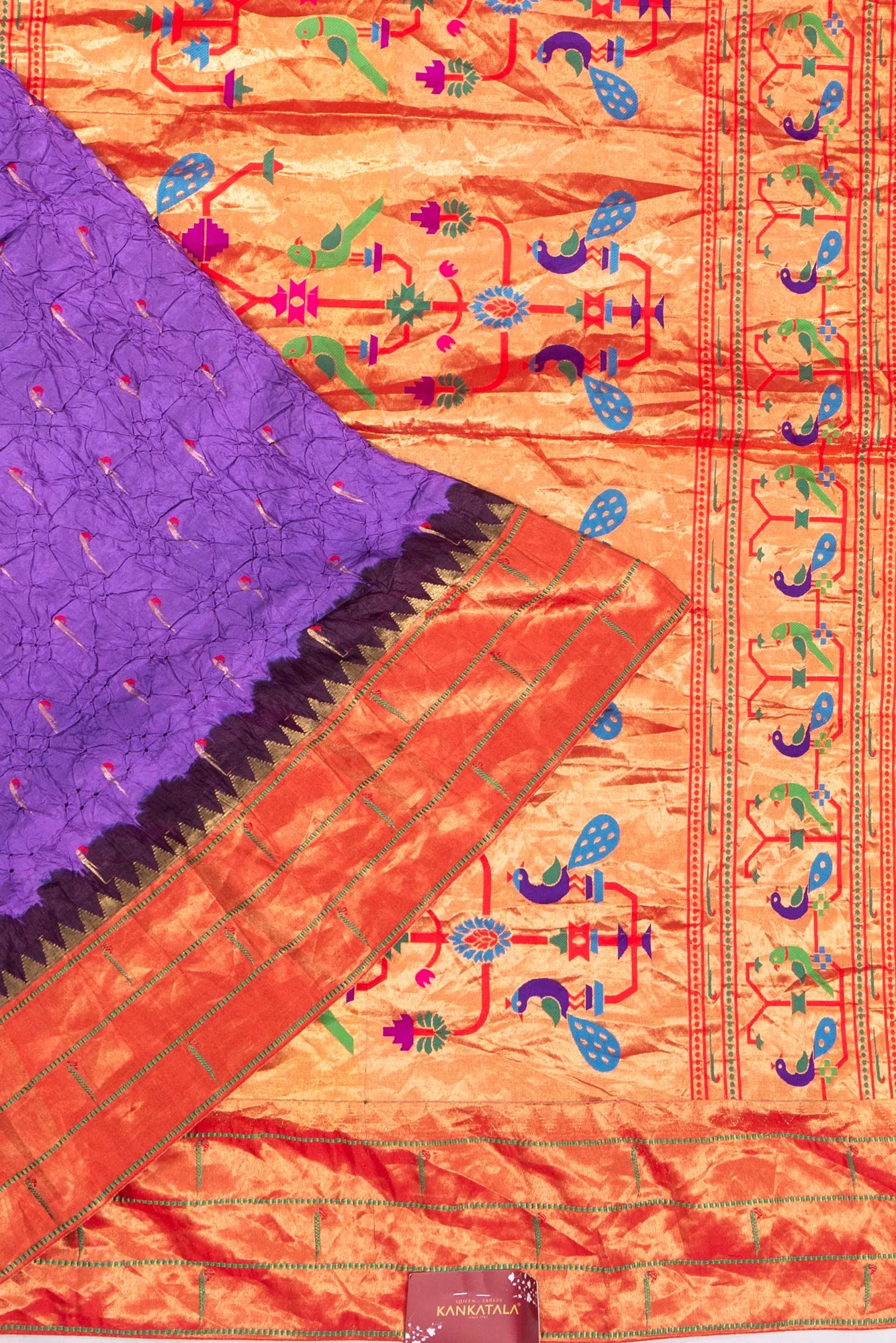 Muniya Silk X Bandhani And Butta Violet Saree With Paithani Inspired Triple Muniya Border