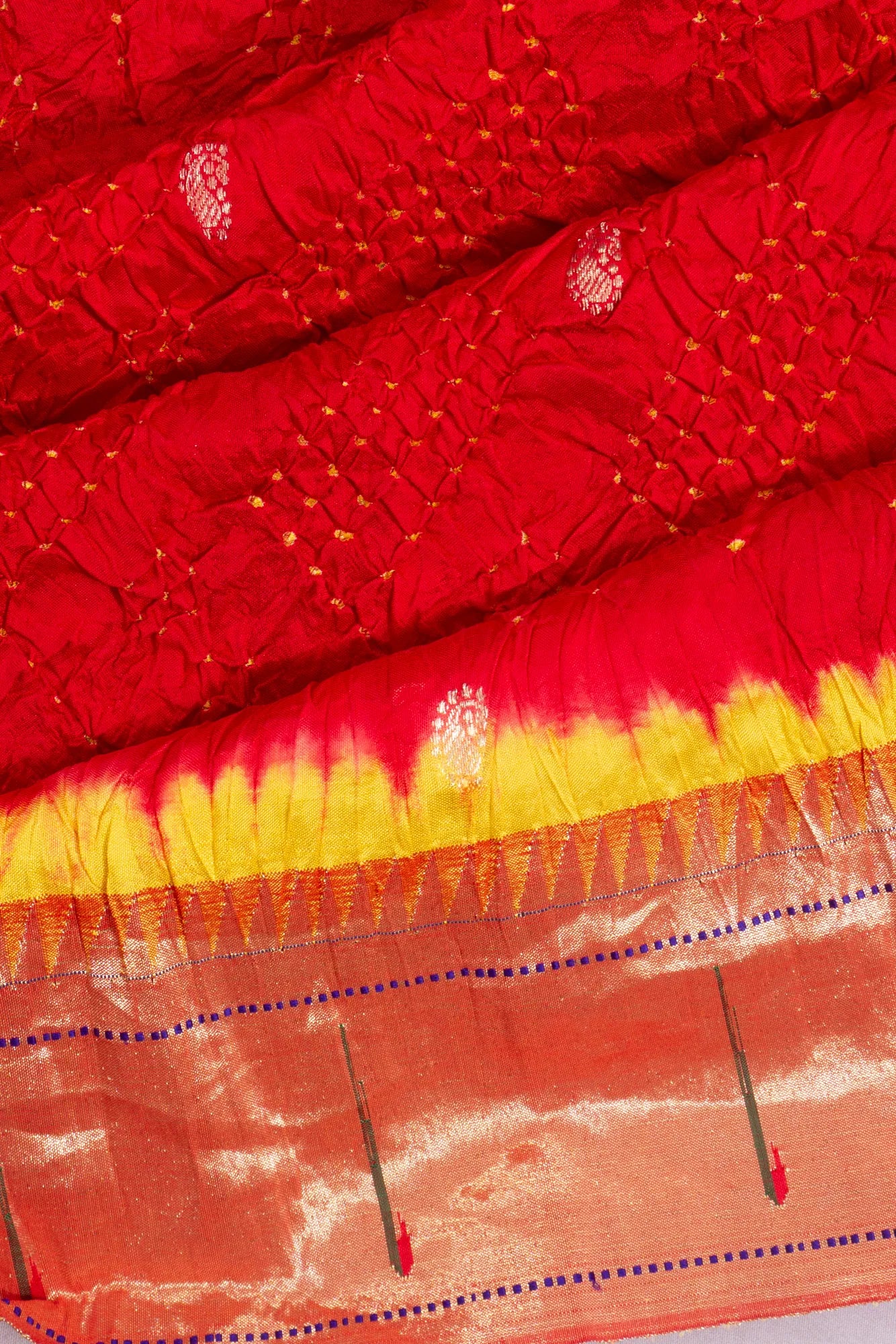 Paithani Silk X Bandhani Butta Red Saree With Single Muniya Border