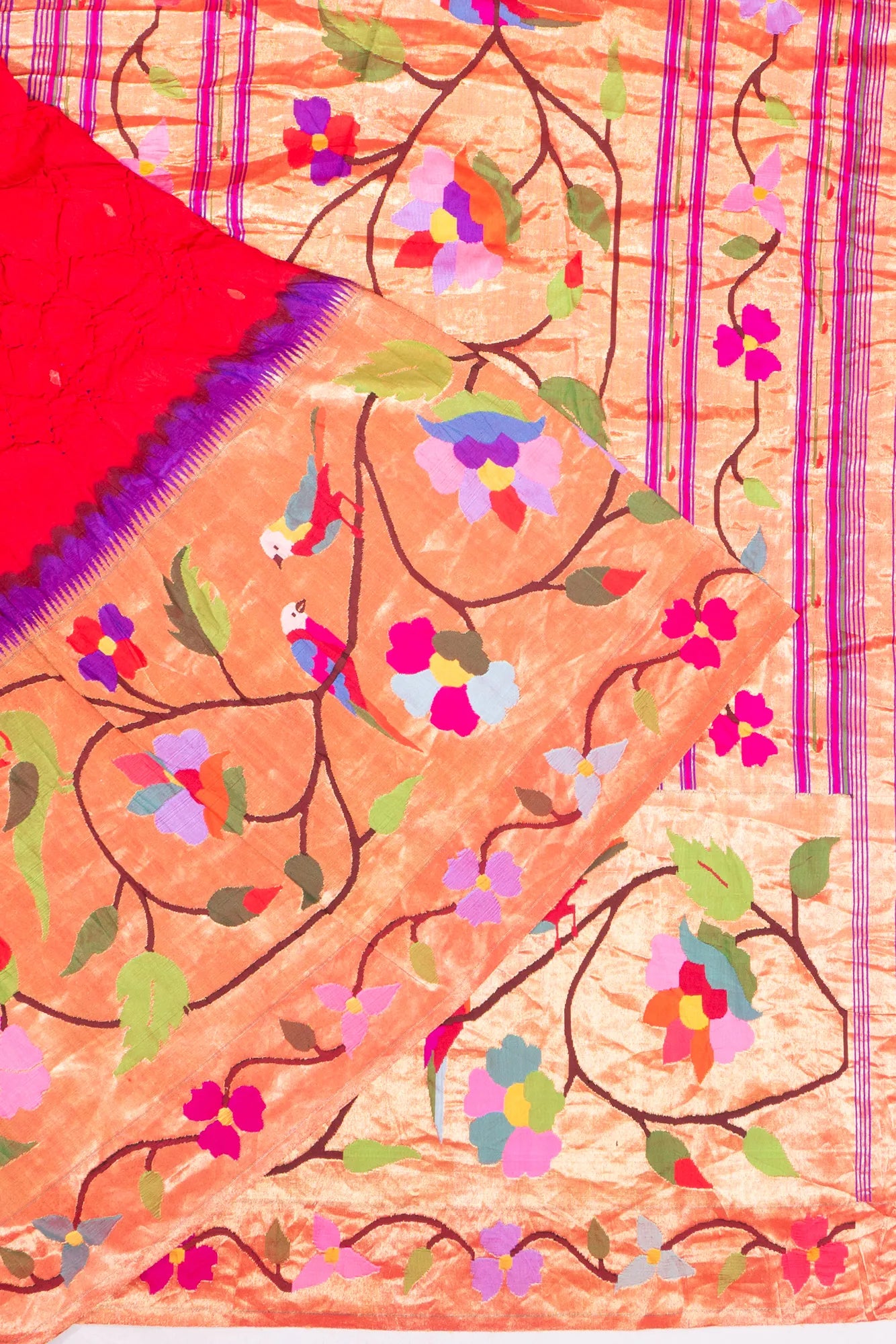 Paithani Silk X Bandhani Butta Red Saree With Big Border