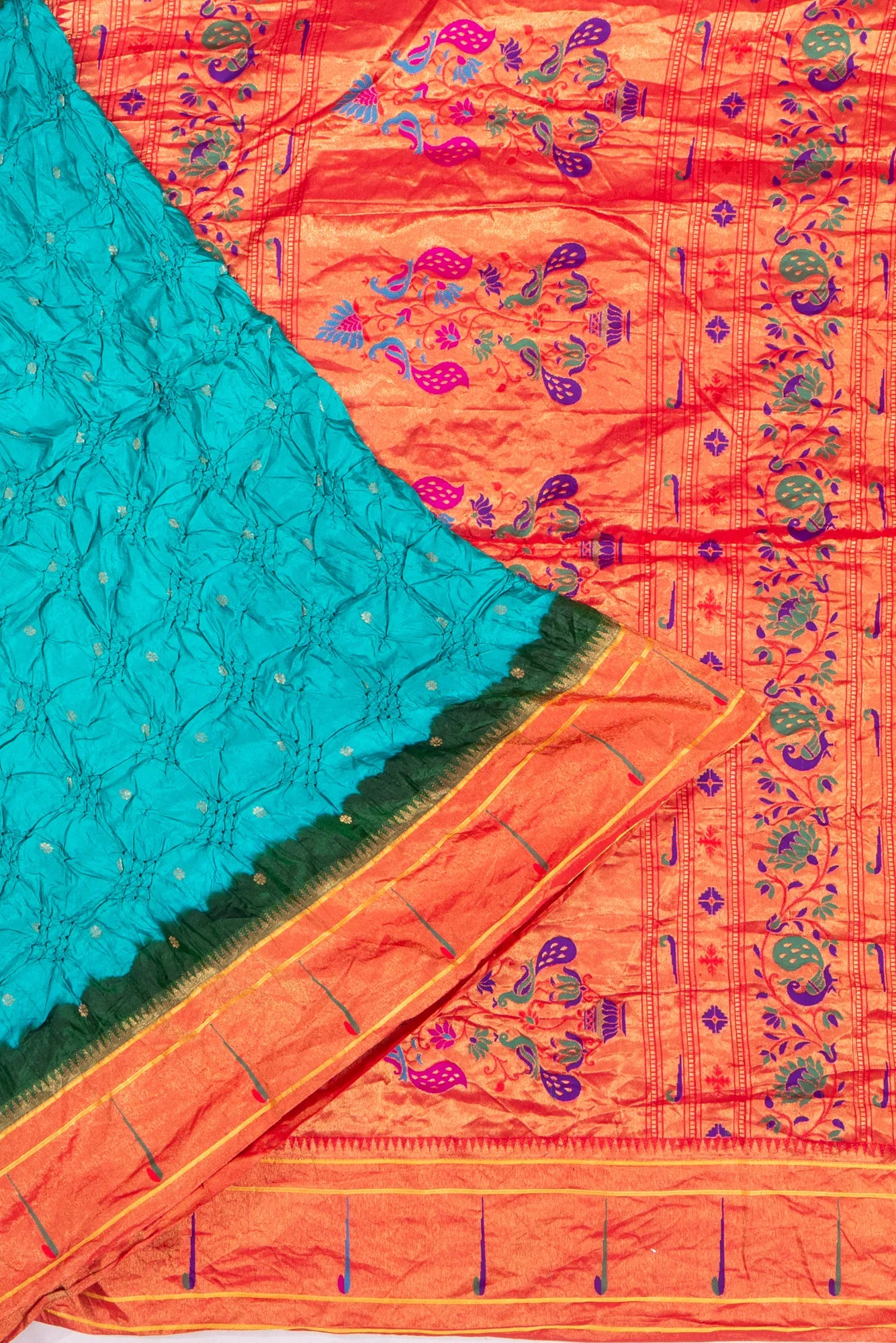 Muniya Silk X Bandhani And Butta Sky Blue Saree With Paithani Inspired Single Muniya Border