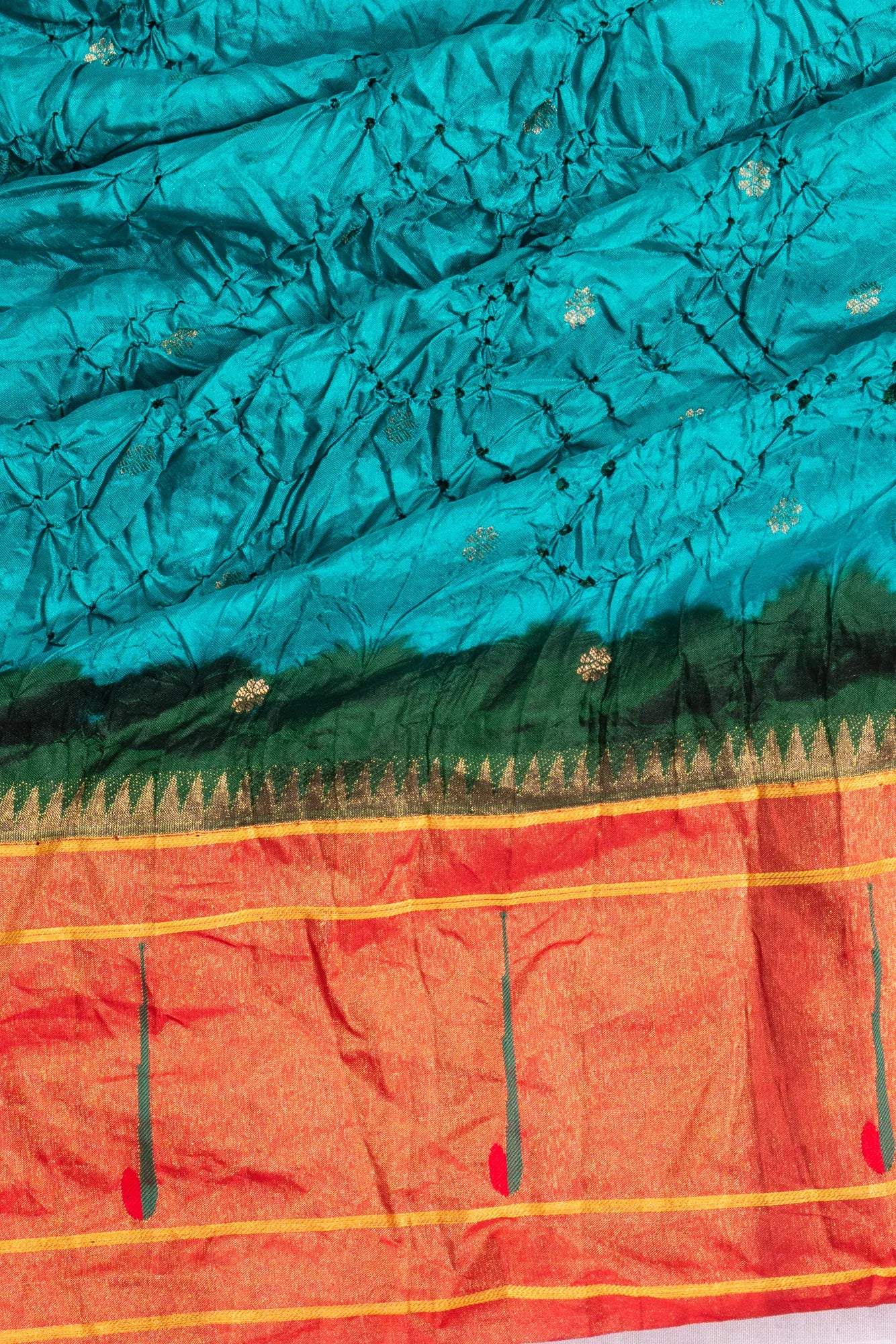 Muniya Silk X Bandhani And Butta Sky Blue Saree With Paithani Inspired Single Muniya Border