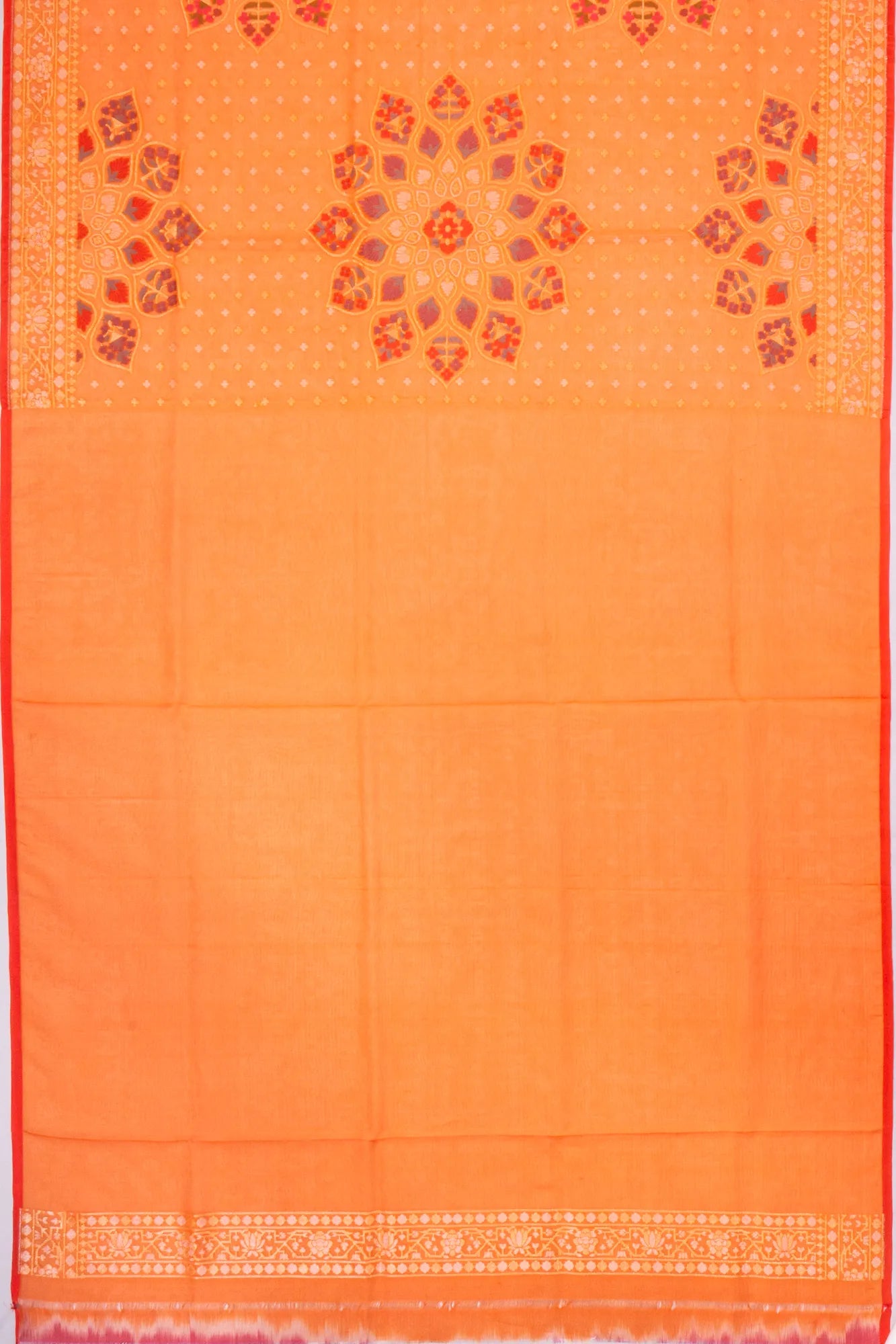 Banarasi Cotton Brocade Orange Saree