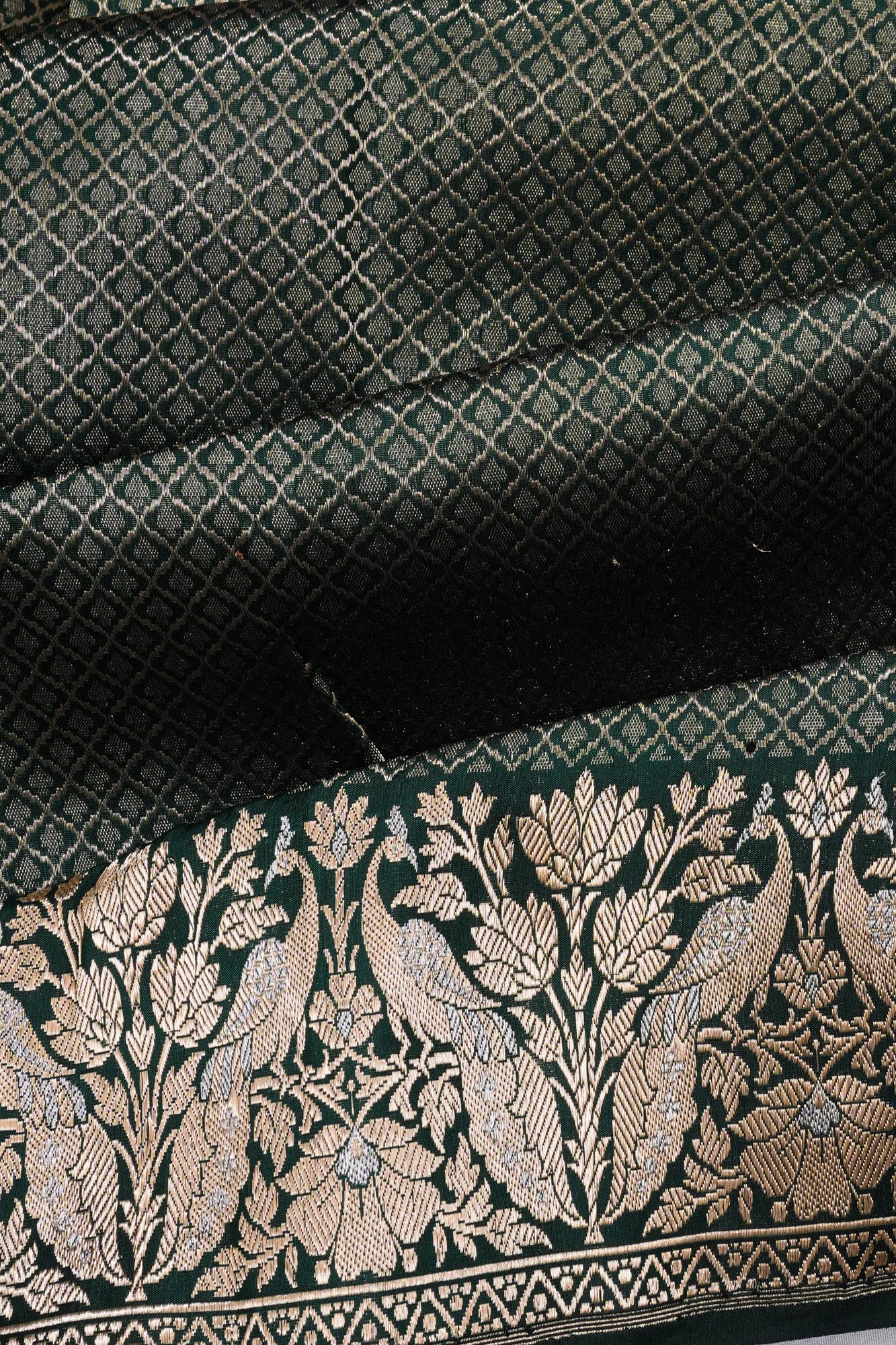 Banarasi Silk Brocade Bottle Green Saree